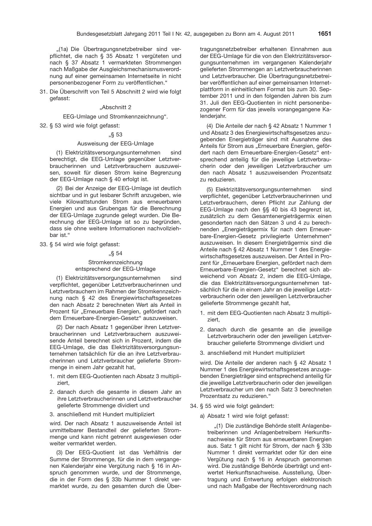 BGBl. 2011, Seite 1651 — Originalseite als Abbildung
