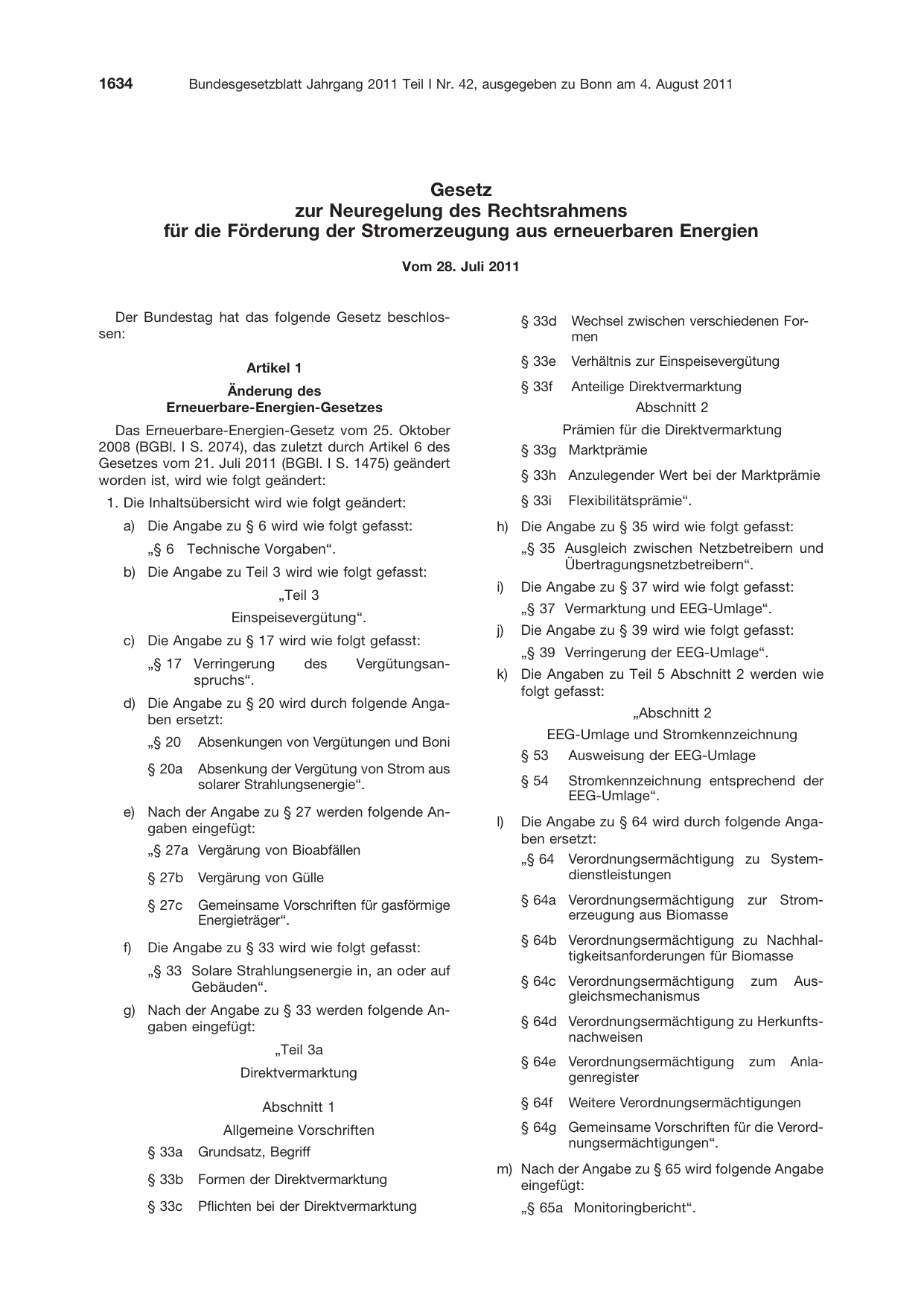 BGBl. 2011, Seite 1634 — Originalseite als Abbildung
