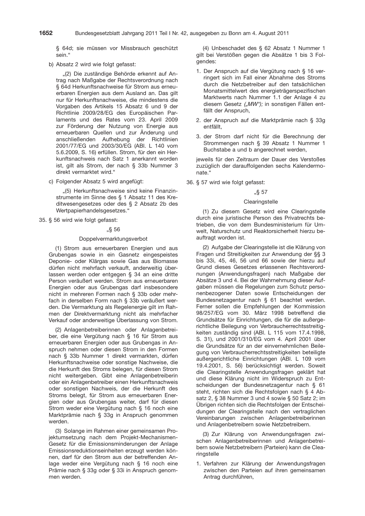 BGBl. 2011, Seite 1652 — Originalseite als Abbildung