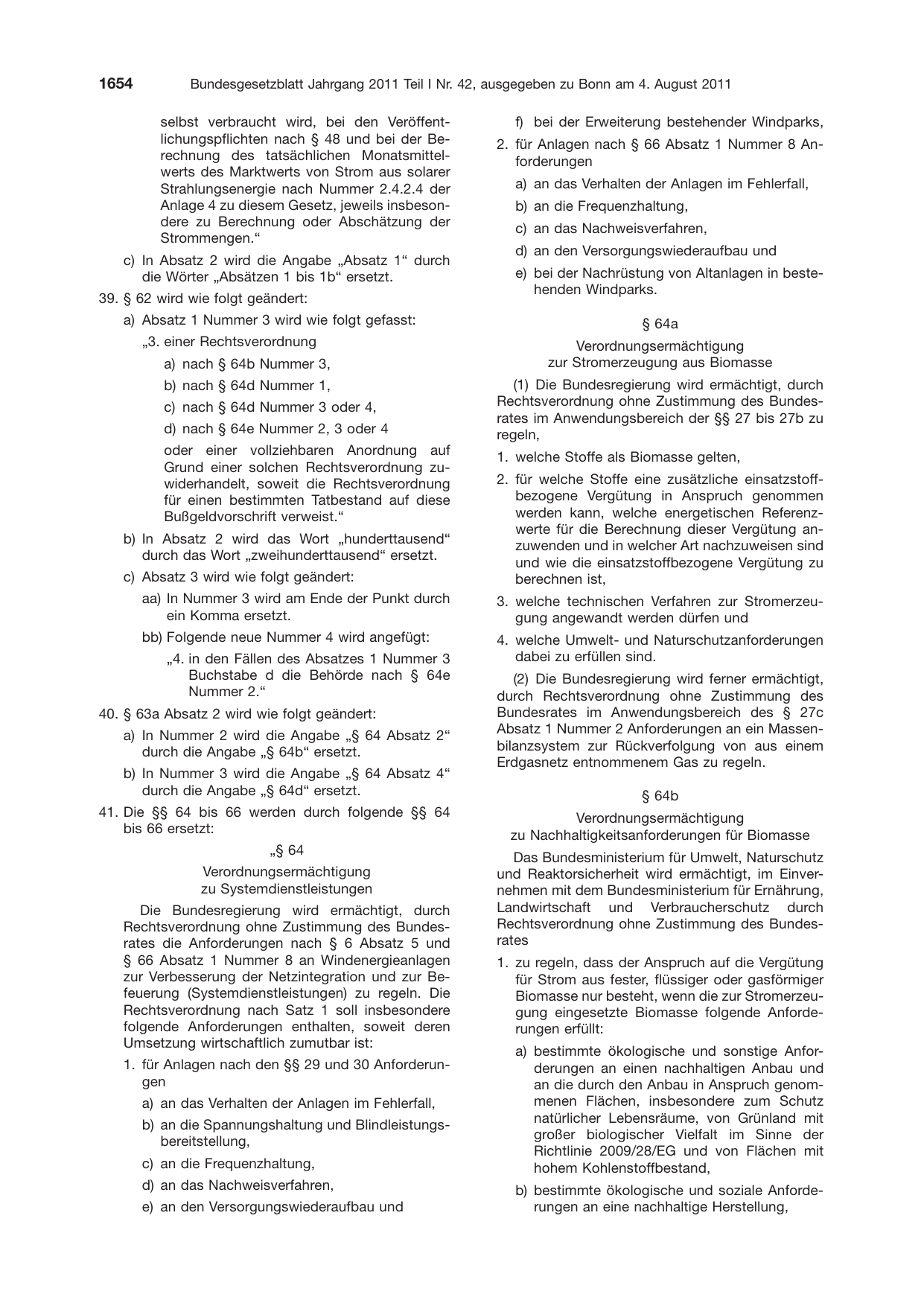 BGBl. 2011, Seite 1654 — Originalseite als Abbildung