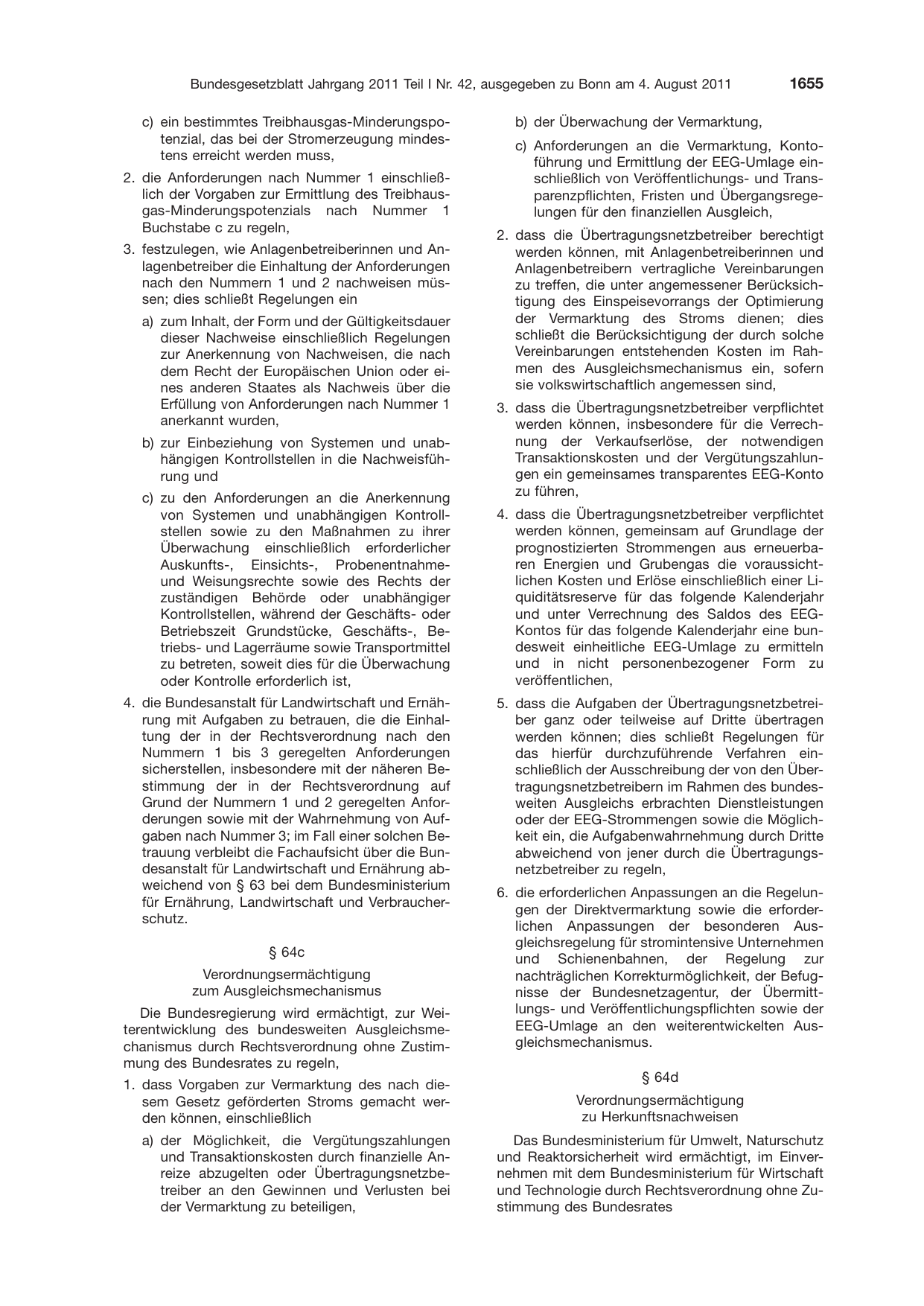 BGBl. 2011, Seite 1655 — Originalseite als Abbildung