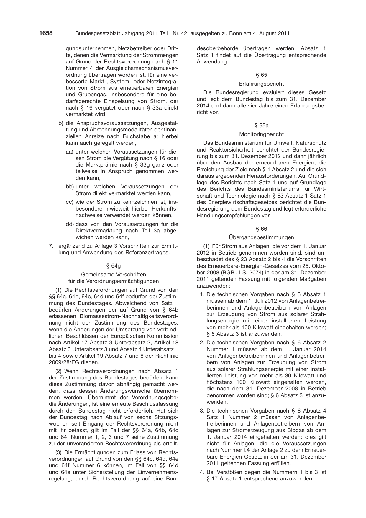 BGBl. 2011, Seite 1658 — Originalseite als Abbildung