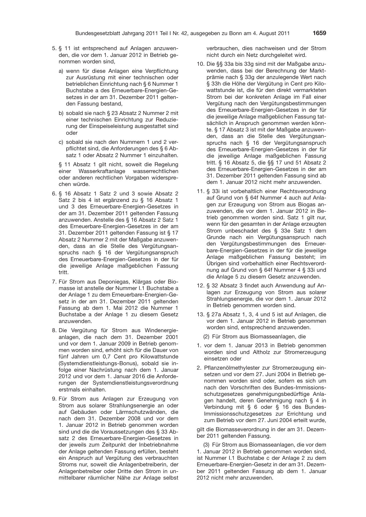 BGBl. 2011, Seite 1659 — Originalseite als Abbildung