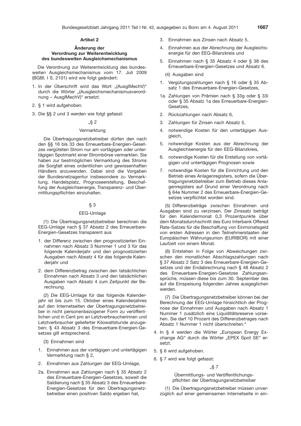 BGBl. 2011, Seite 1667 — Originalseite als Abbildung