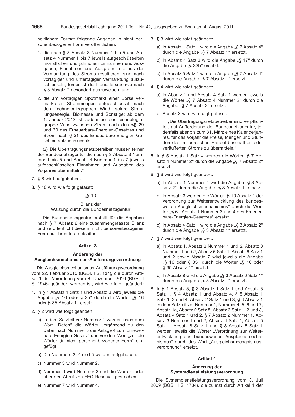BGBl. 2011, Seite 1668 — Originalseite als Abbildung