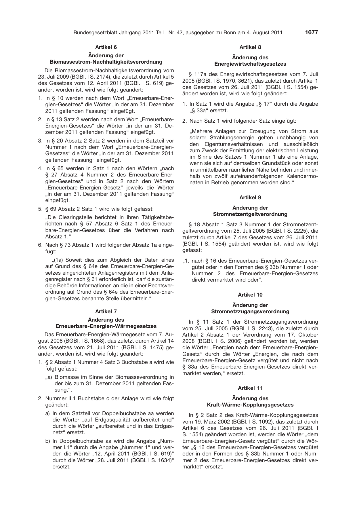 BGBl. 2011, Seite 1677 — Originalseite als Abbildung