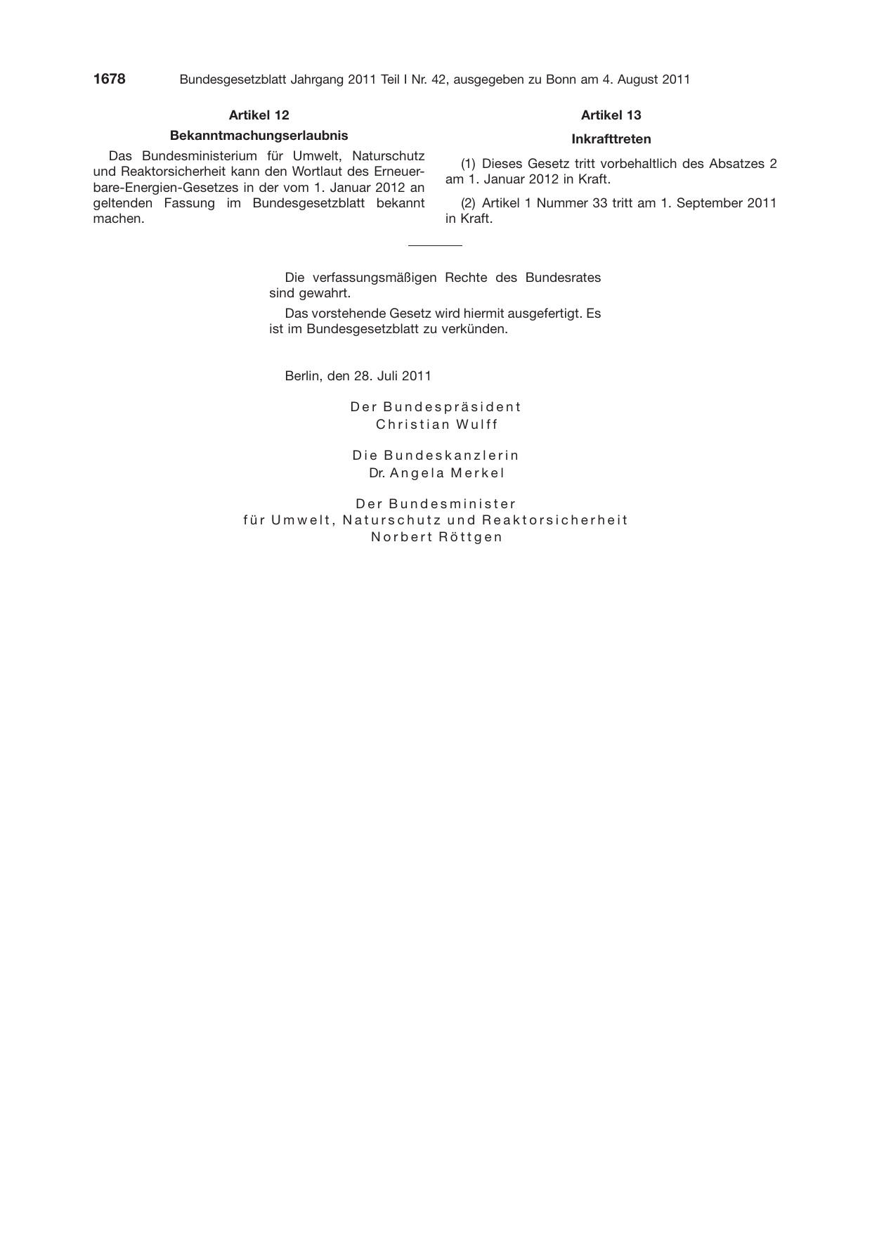BGBl. 2011, Seite 1678 — Originalseite als Abbildung