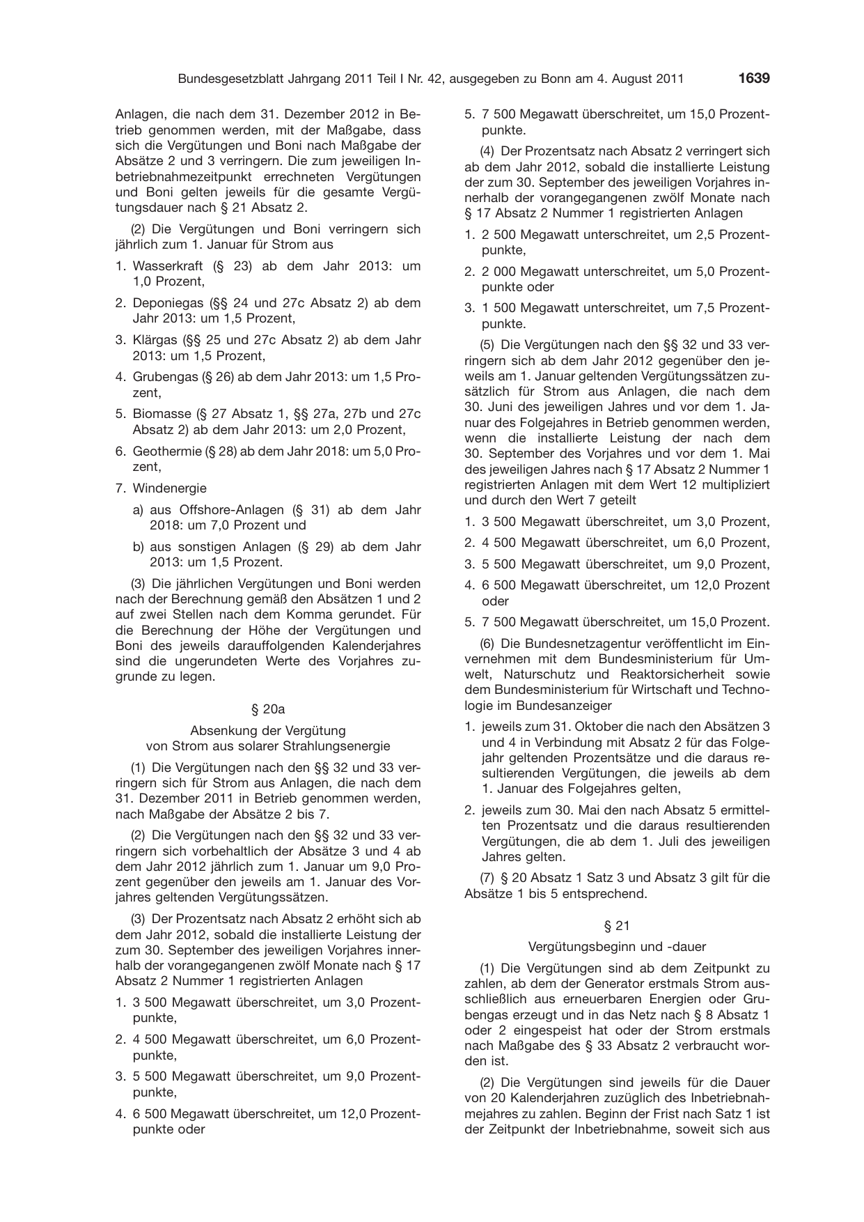 BGBl. 2011, Seite 1639 — Originalseite als Abbildung