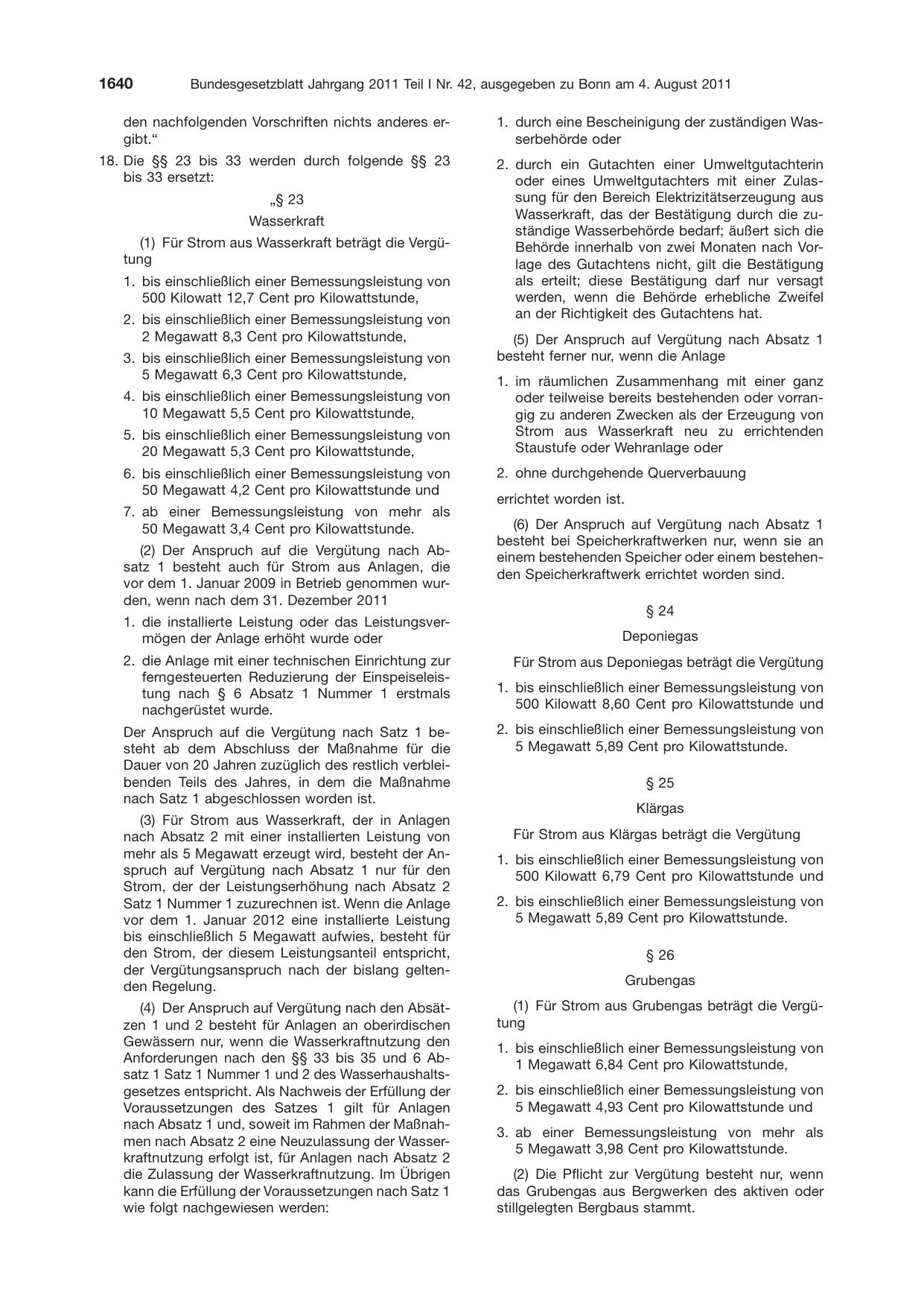 BGBl. 2011, Seite 1640 — Originalseite als Abbildung