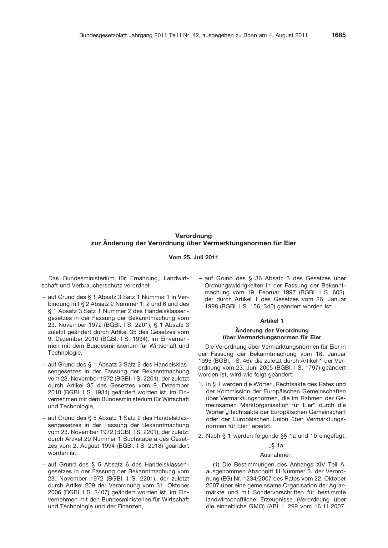 BGBl. 2011, Seite 1685 — Originalseite als Abbildung