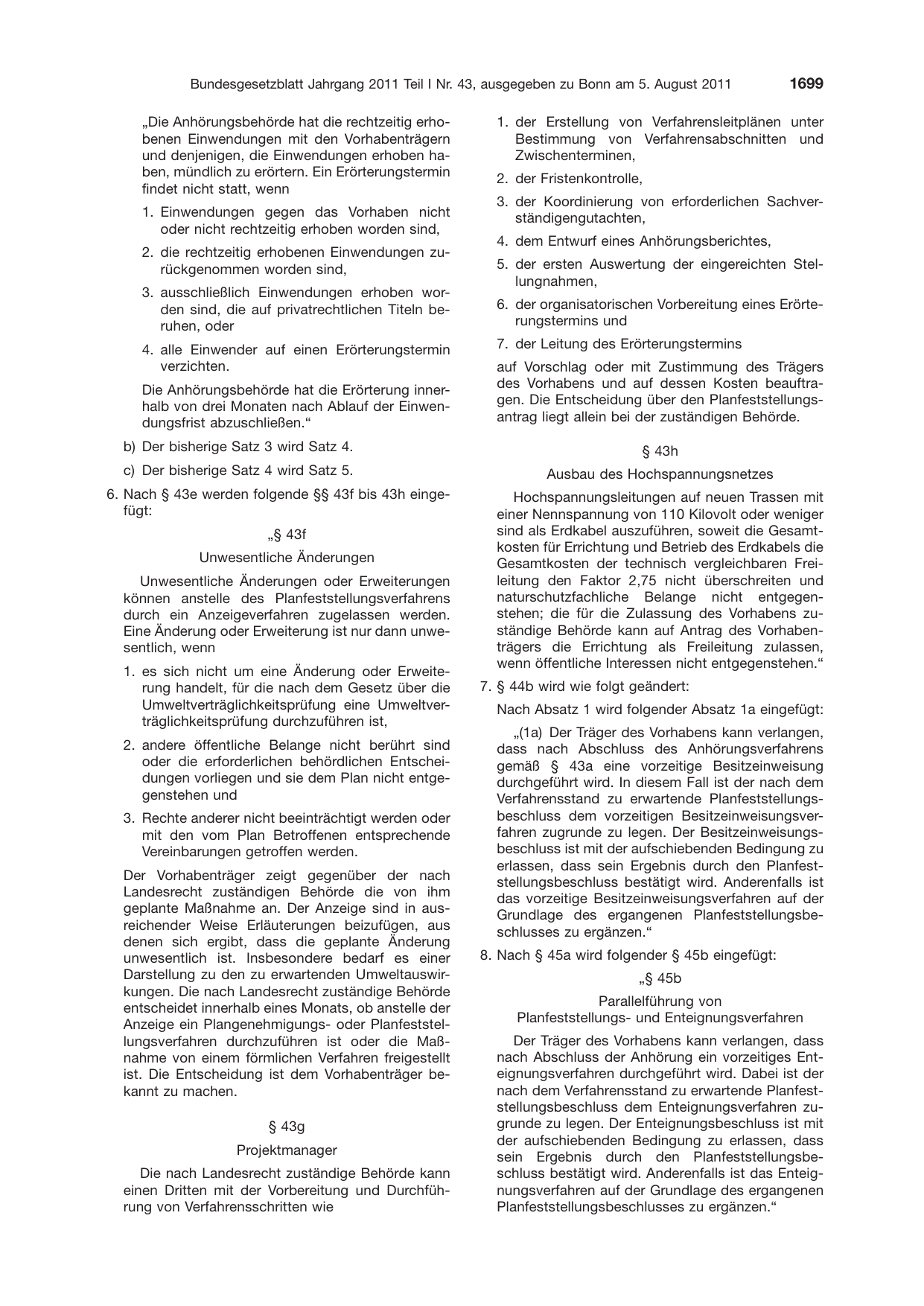 BGBl. 2011, Seite 1699 — Originalseite als Abbildung