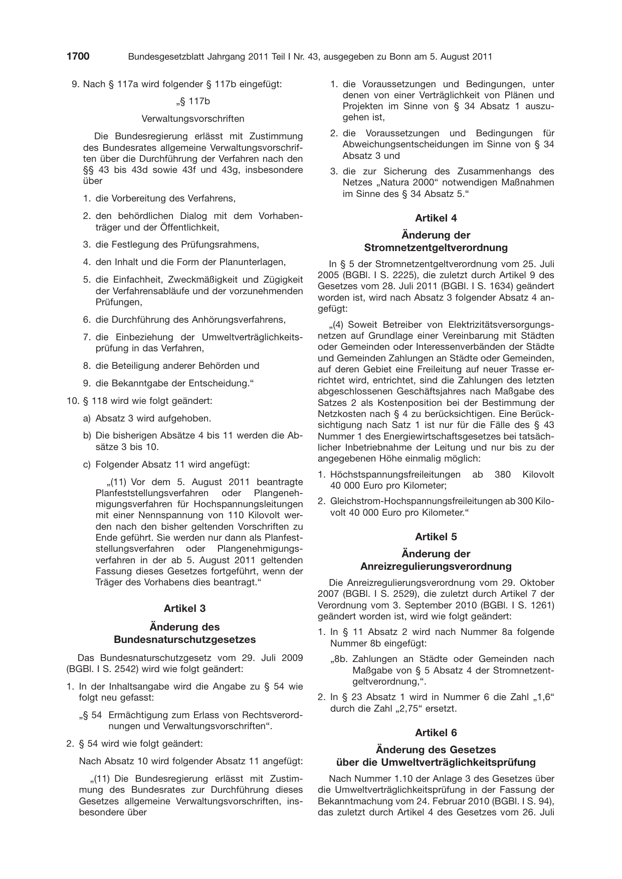 BGBl. 2011, Seite 1700 — Originalseite als Abbildung