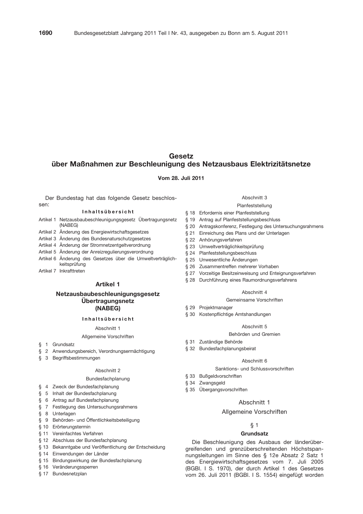 BGBl. 2011, Seite 1690 — Originalseite als Abbildung