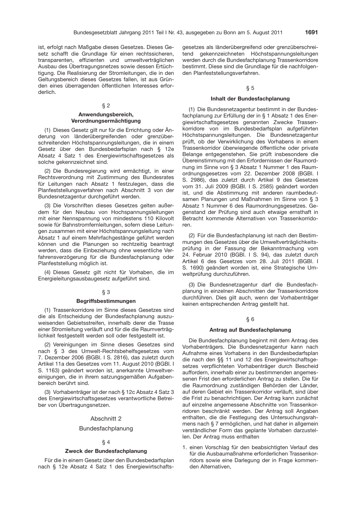 BGBl. 2011, Seite 1691 — Originalseite als Abbildung
