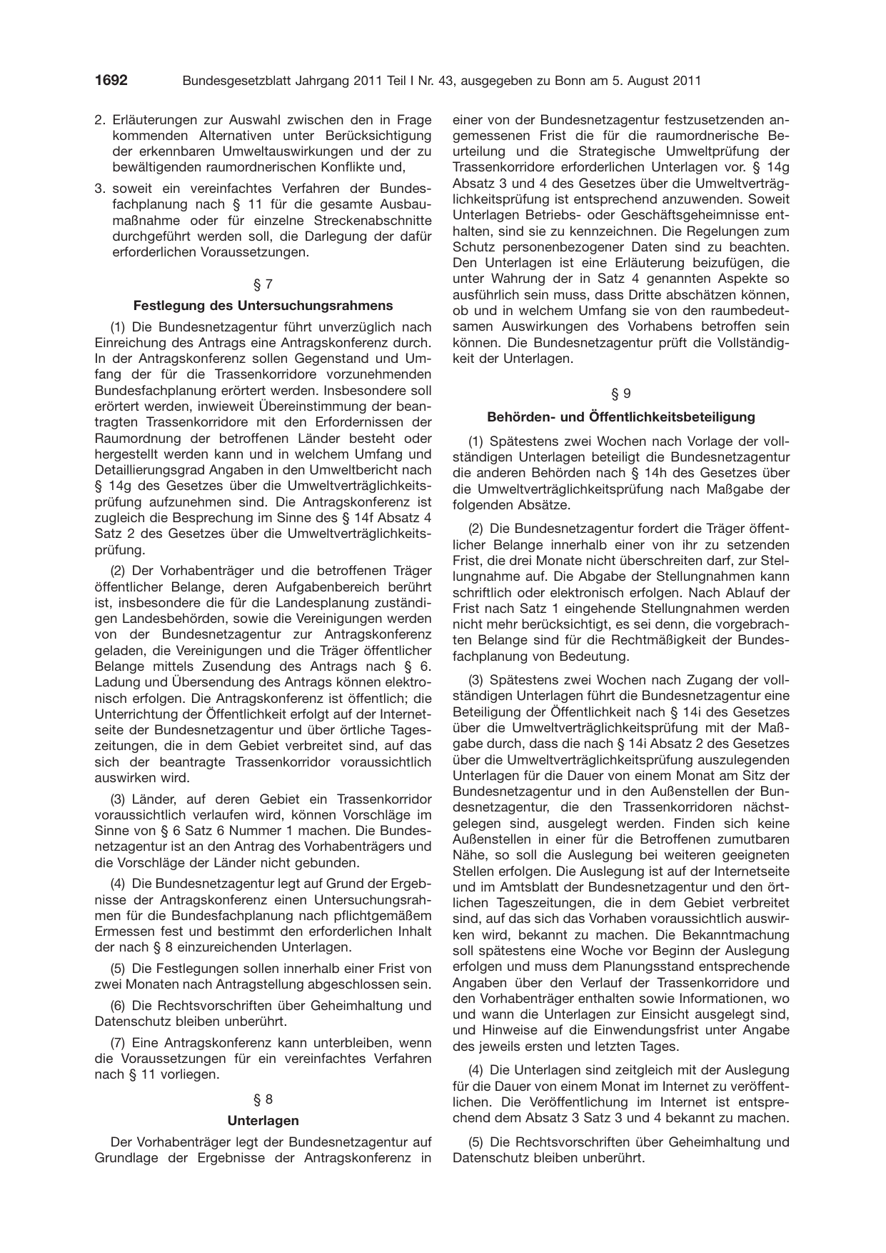BGBl. 2011, Seite 1692 — Originalseite als Abbildung