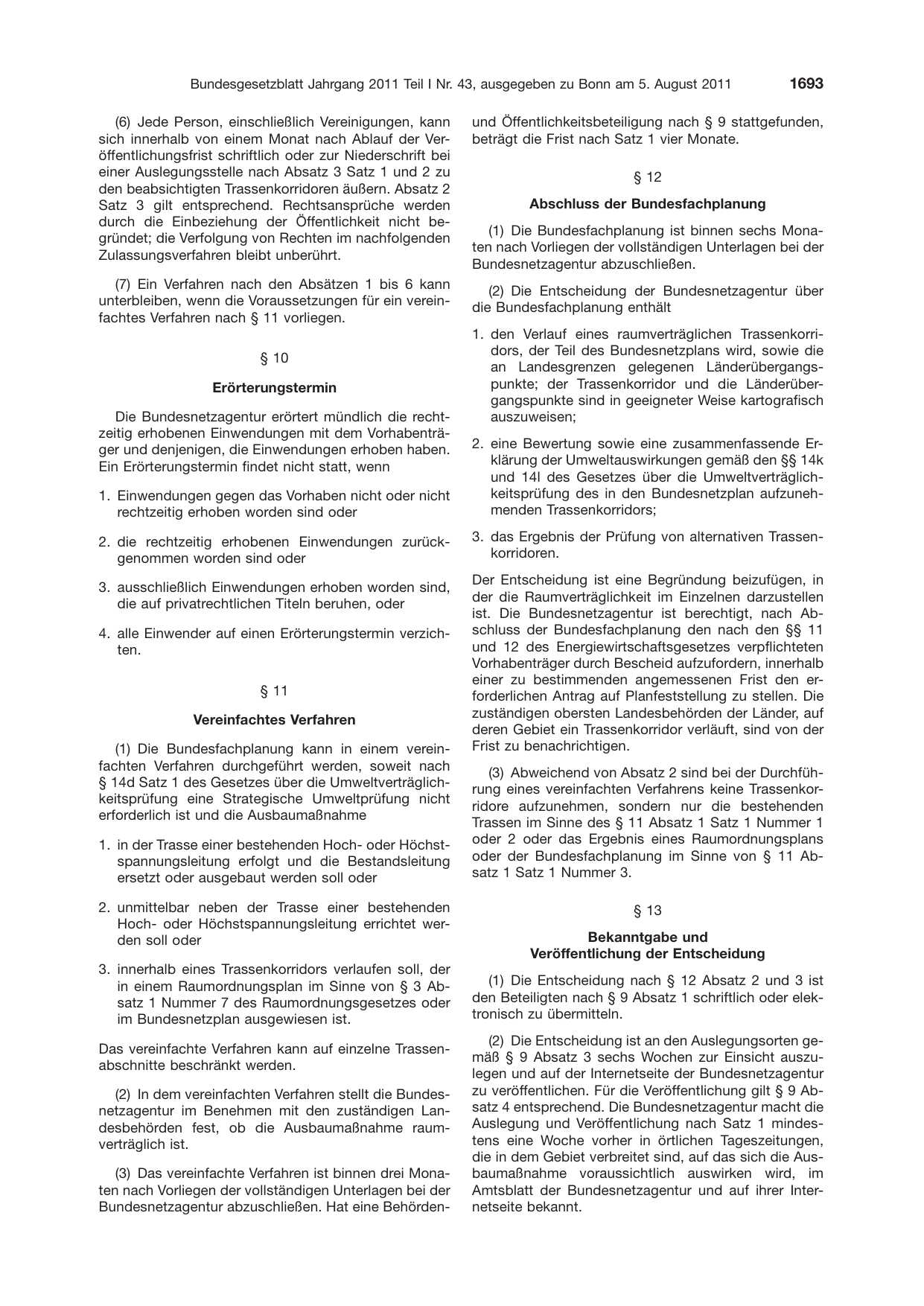 BGBl. 2011, Seite 1693 — Originalseite als Abbildung