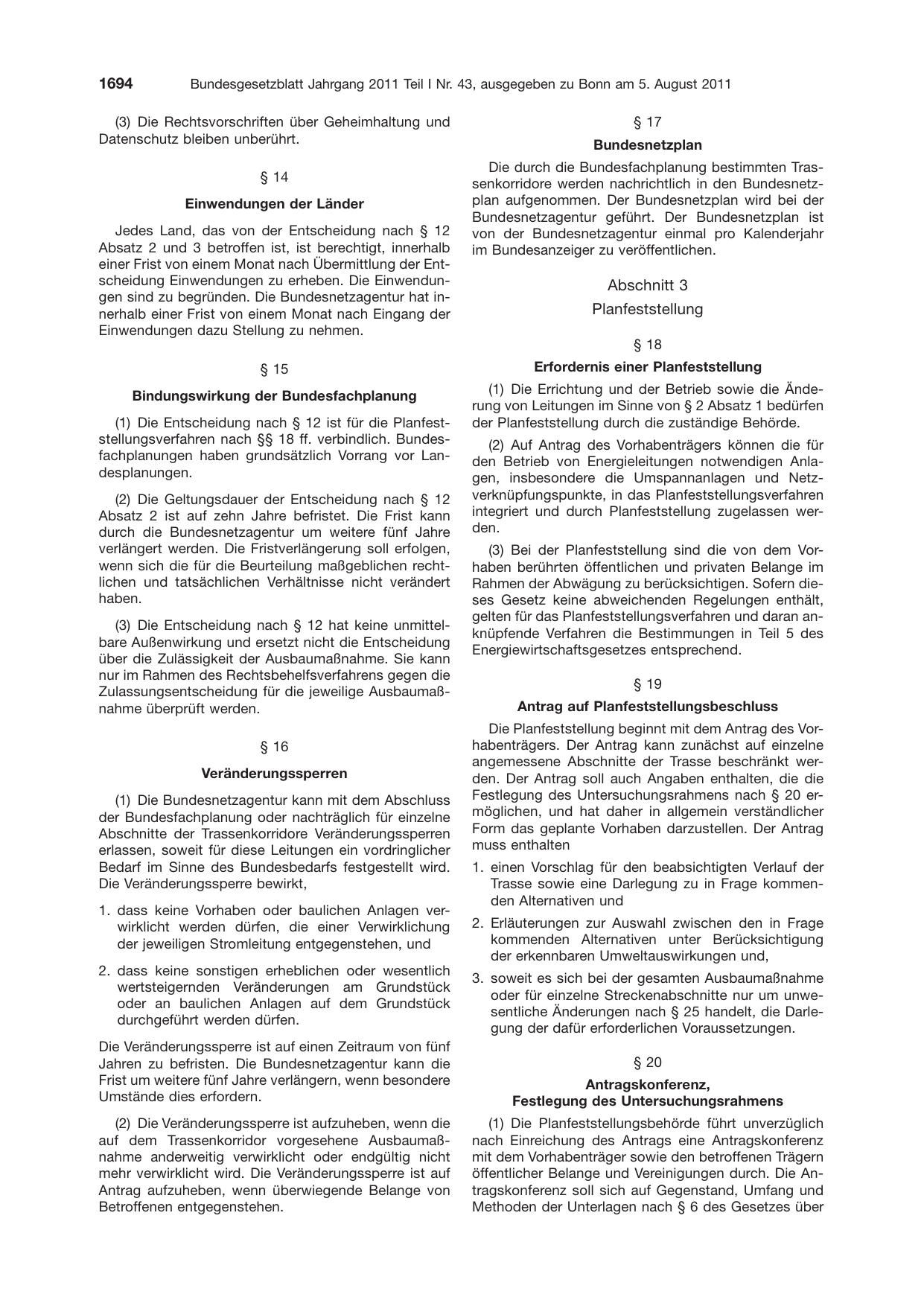 BGBl. 2011, Seite 1694 — Originalseite als Abbildung