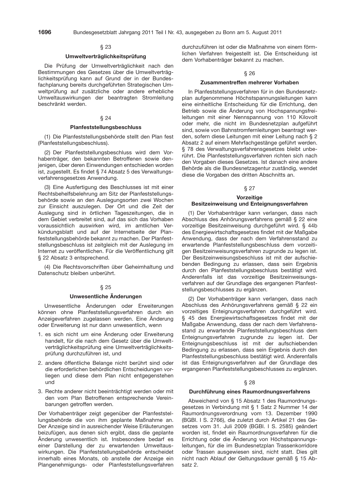 BGBl. 2011, Seite 1696 — Originalseite als Abbildung