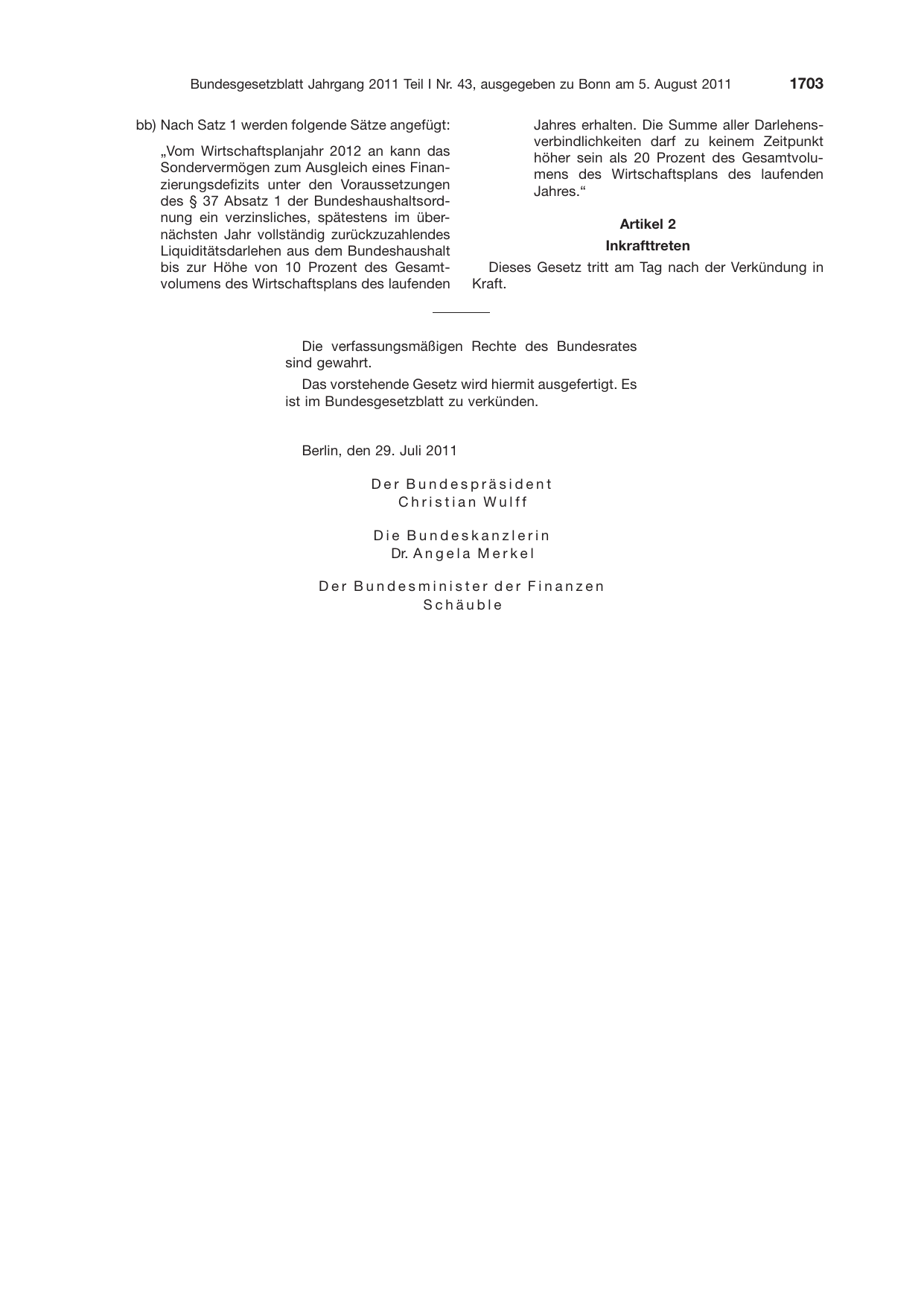 BGBl. 2011, Seite 1703 — Originalseite als Abbildung