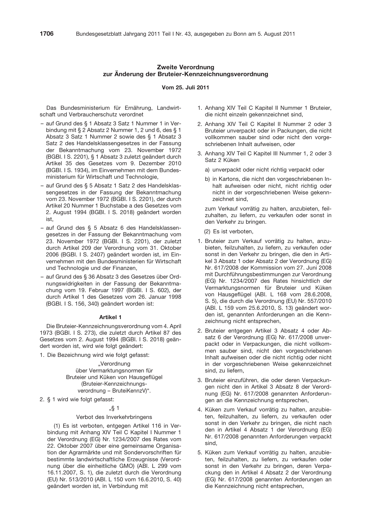 BGBl. 2011, Seite 1706 — Originalseite als Abbildung