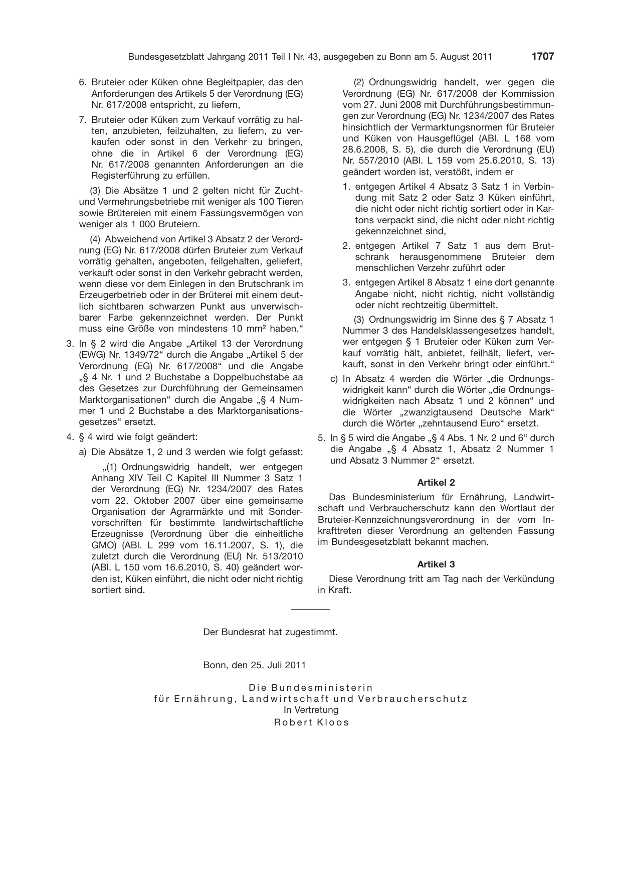 BGBl. 2011, Seite 1707 — Originalseite als Abbildung
