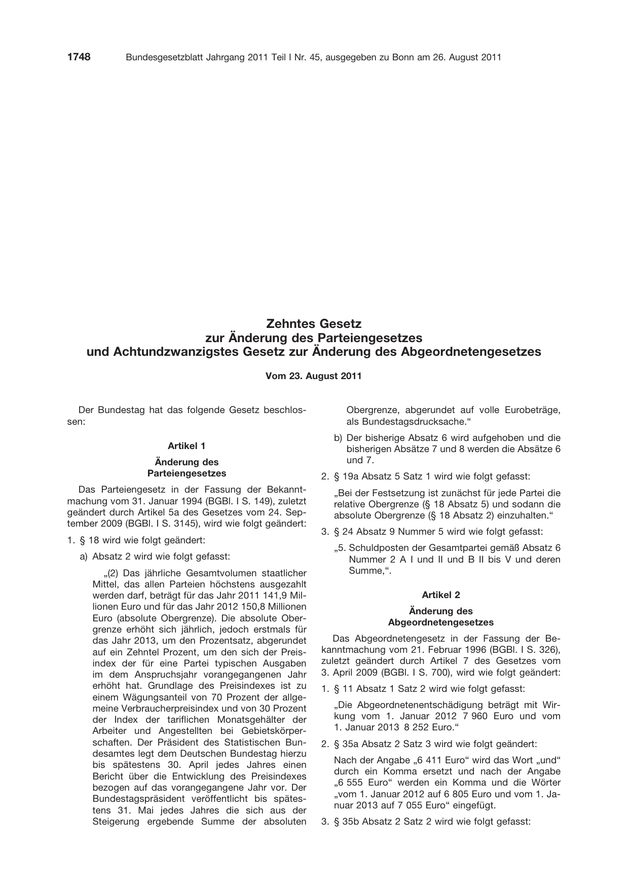 BGBl. 2011, Seite 1748 — Originalseite als Abbildung