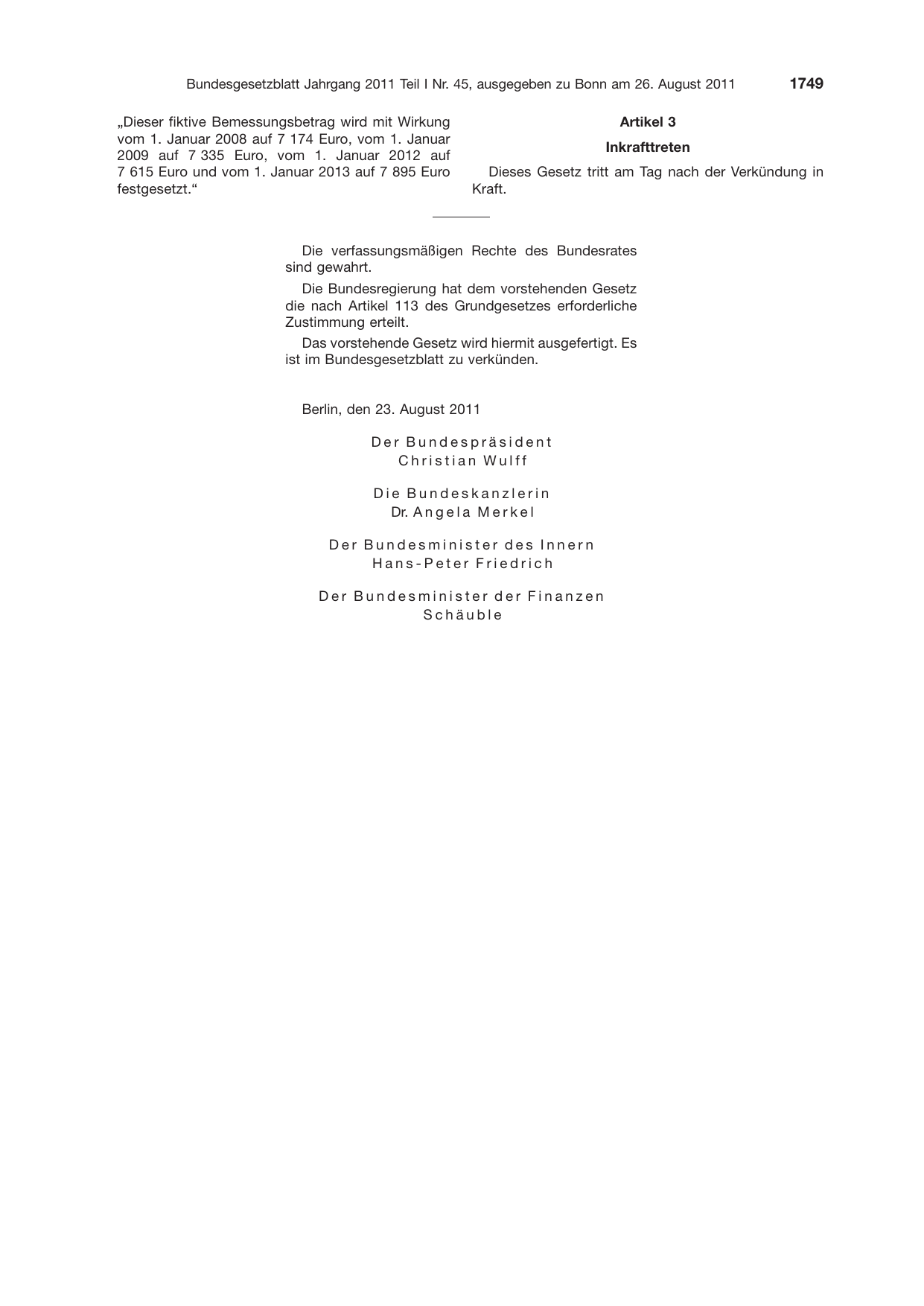 BGBl. 2011, Seite 1749 — Originalseite als Abbildung