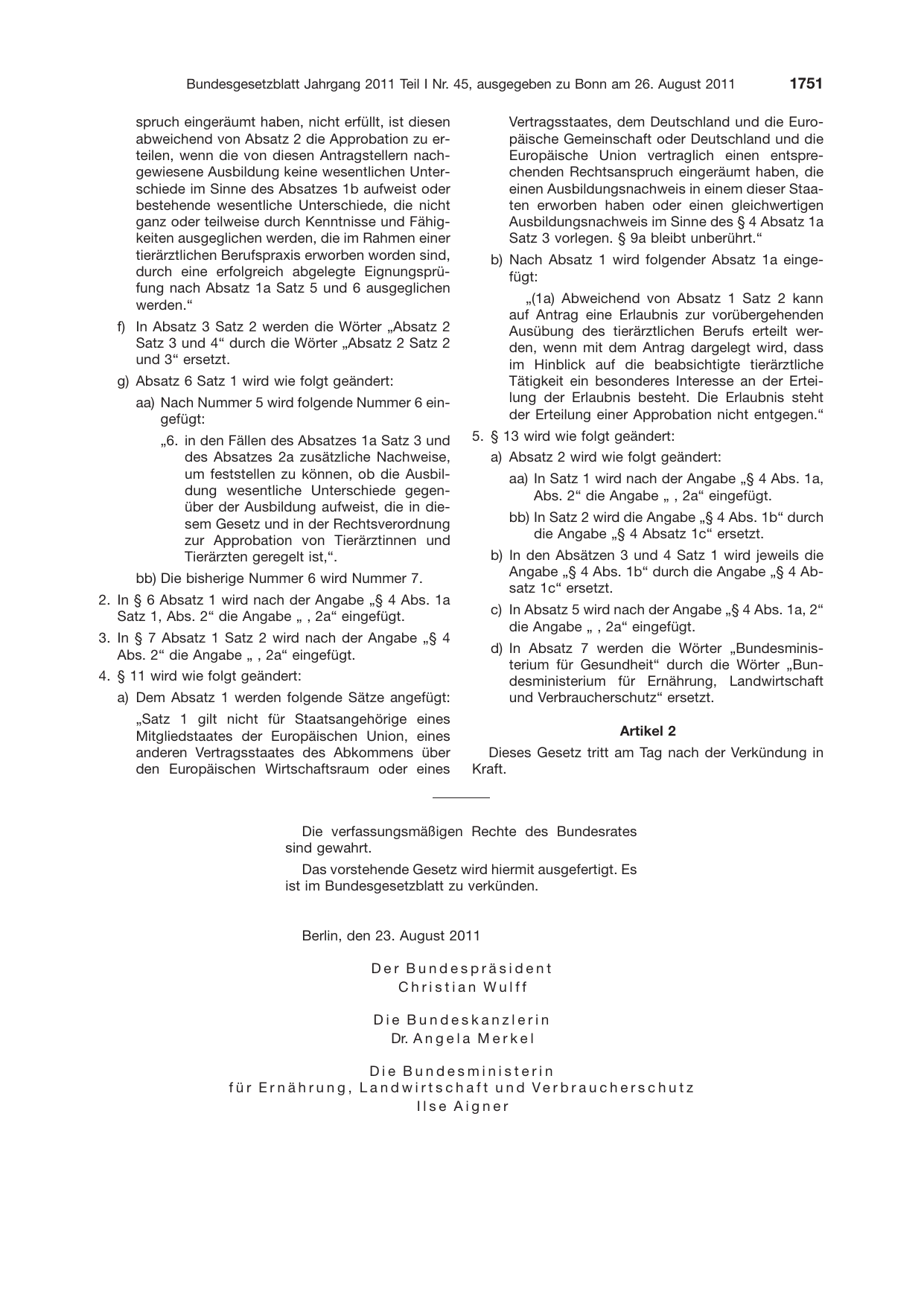 BGBl. 2011, Seite 1751 — Originalseite als Abbildung