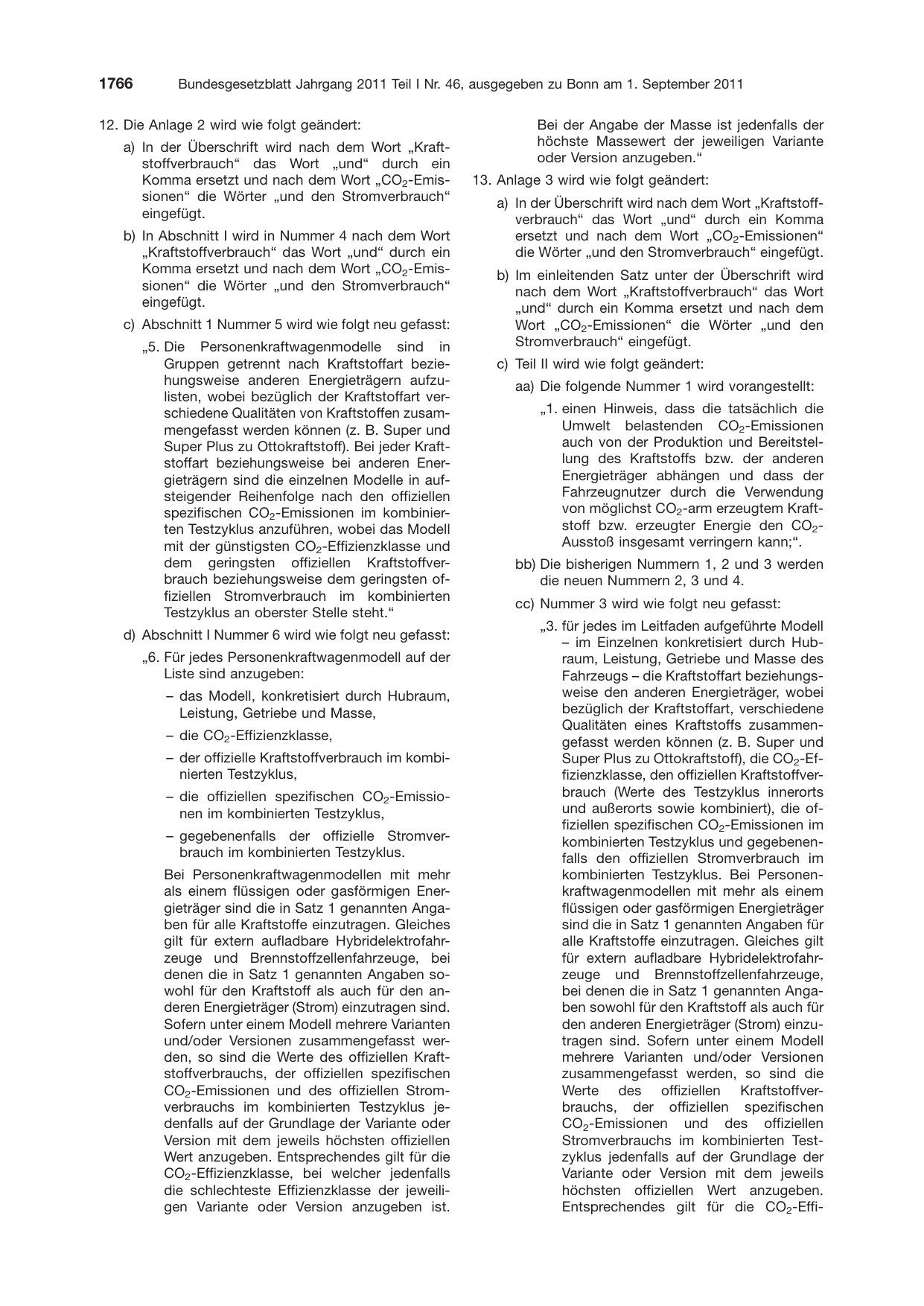BGBl. 2011, Seite 1766 — Originalseite als Abbildung