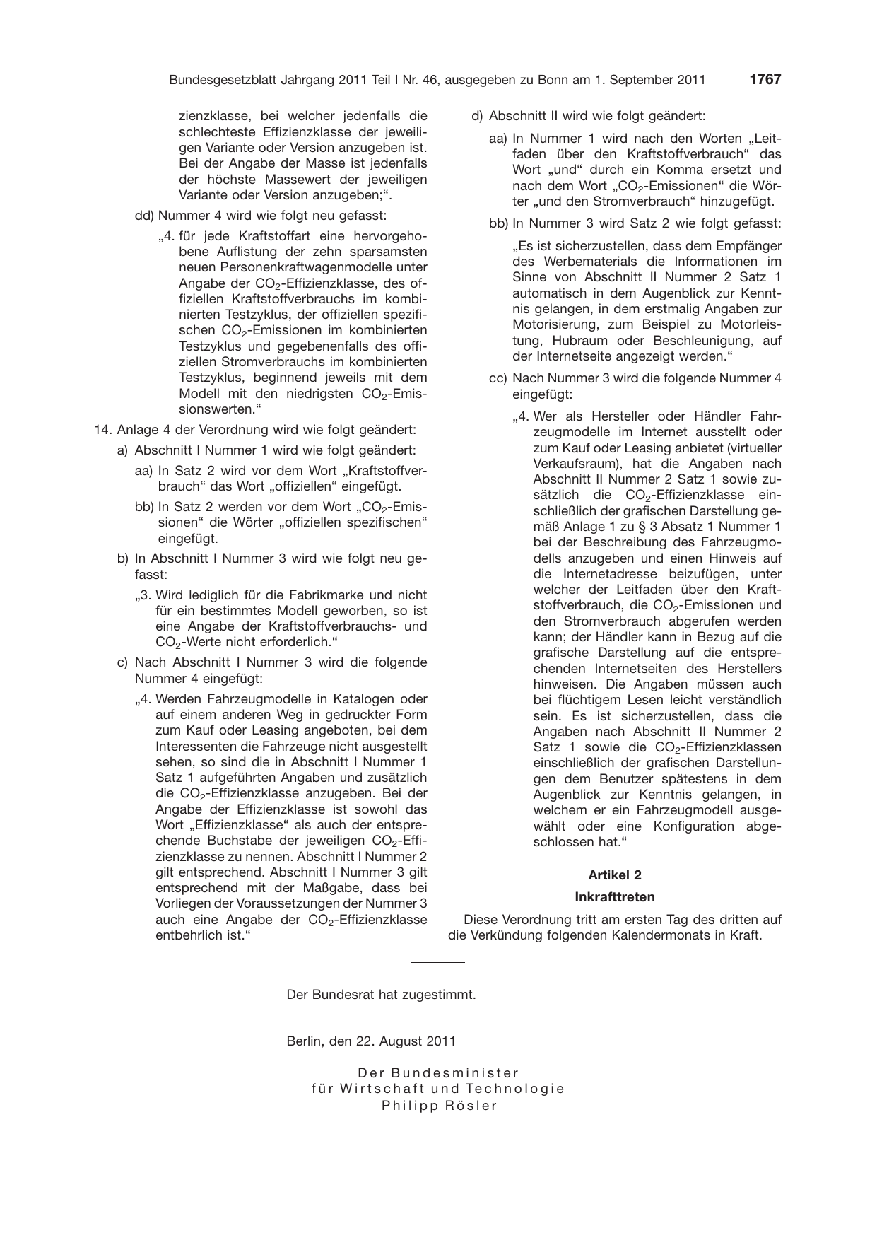 BGBl. 2011, Seite 1767 — Originalseite als Abbildung