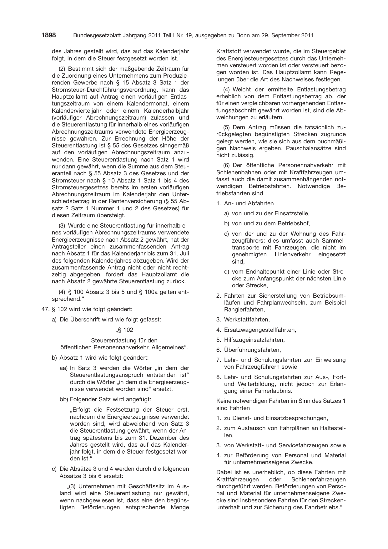 BGBl. 2011, Seite 1898 — Originalseite als Abbildung