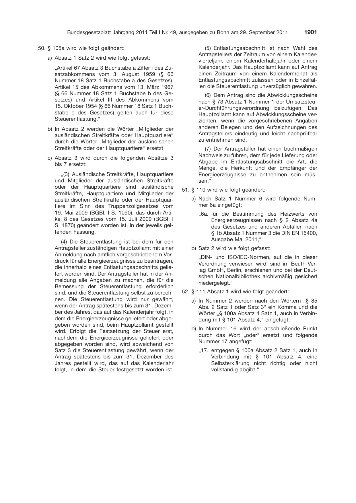 BGBl. 2011, Seite 1901 — Originalseite als Abbildung
