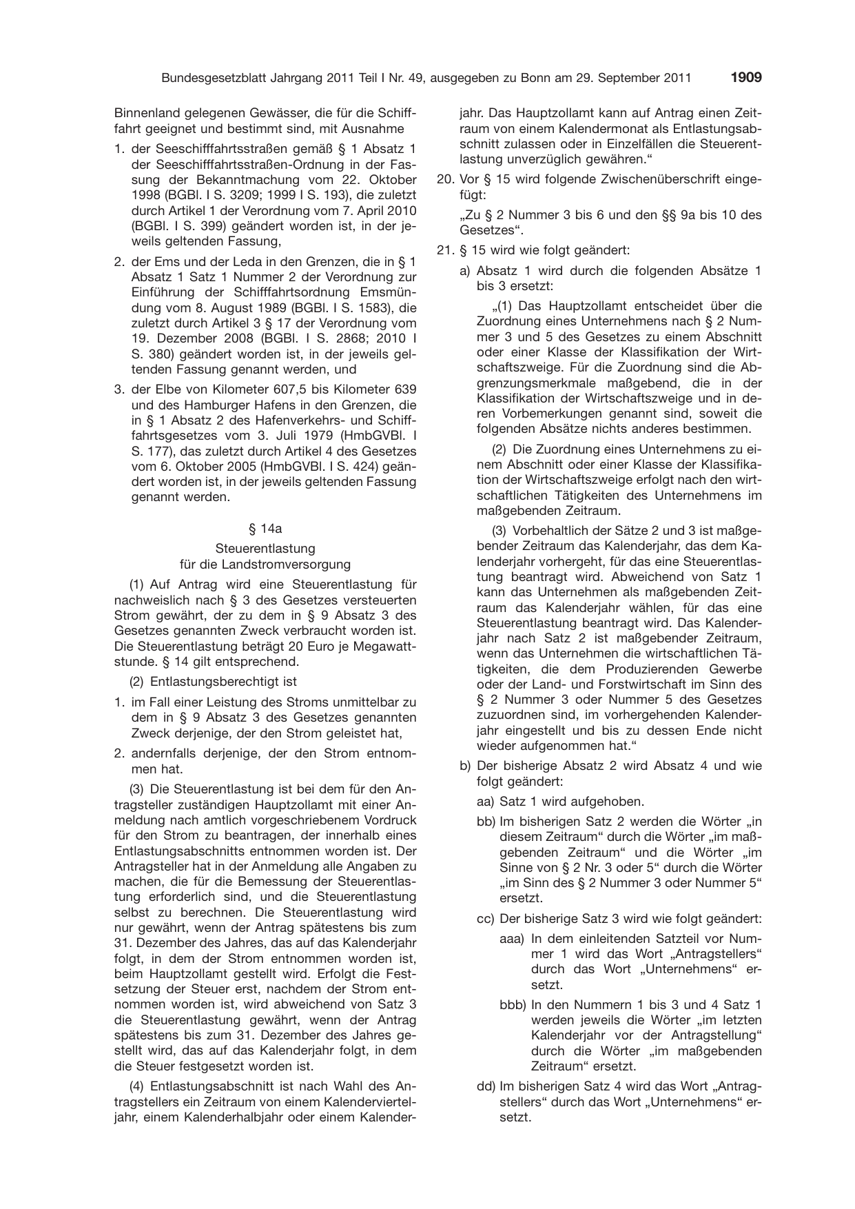 BGBl. 2011, Seite 1909 — Originalseite als Abbildung