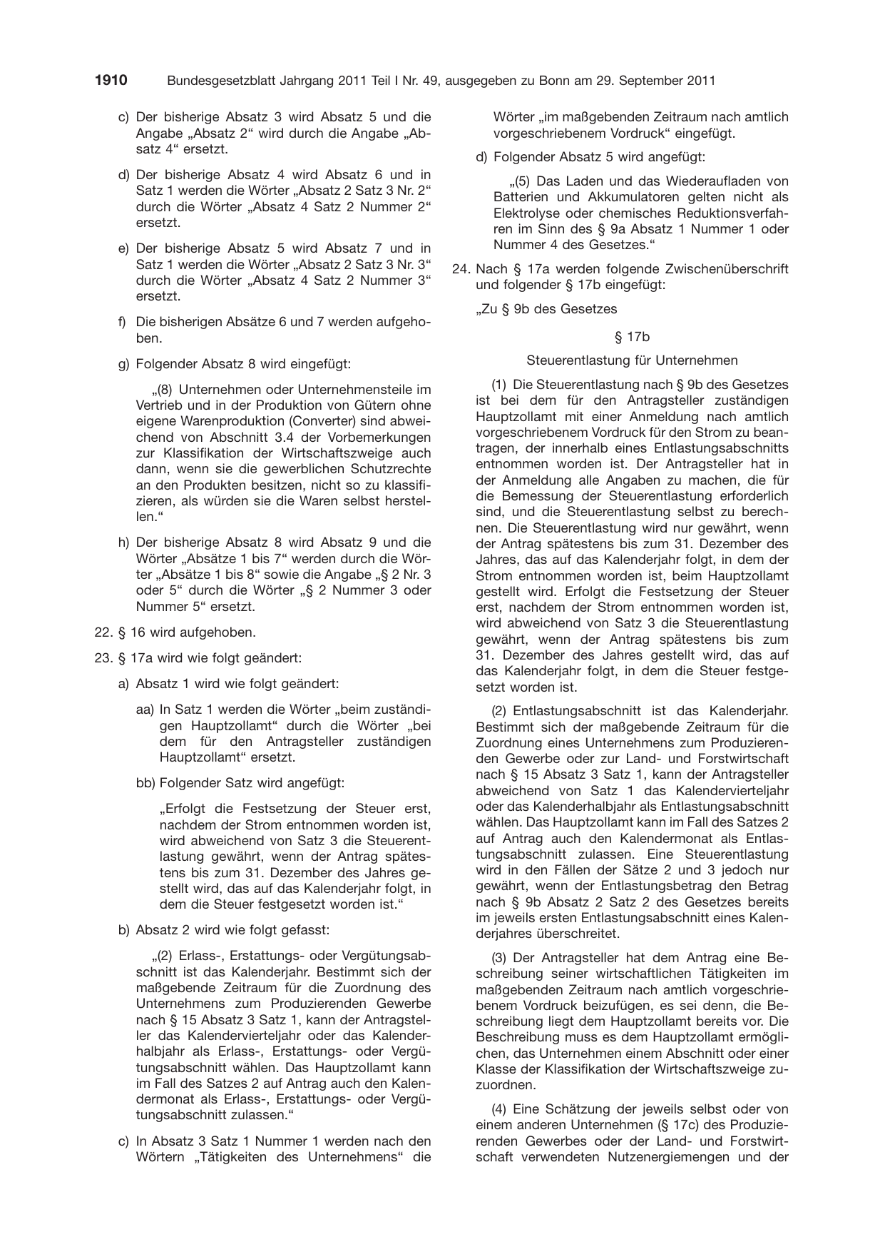 BGBl. 2011, Seite 1910 — Originalseite als Abbildung