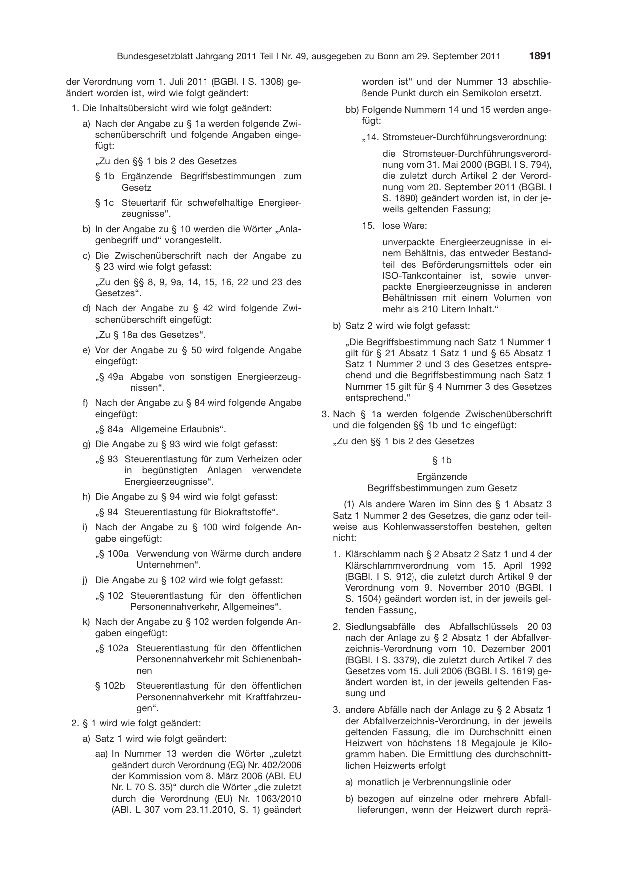 BGBl. 2011, Seite 1891 — Originalseite als Abbildung