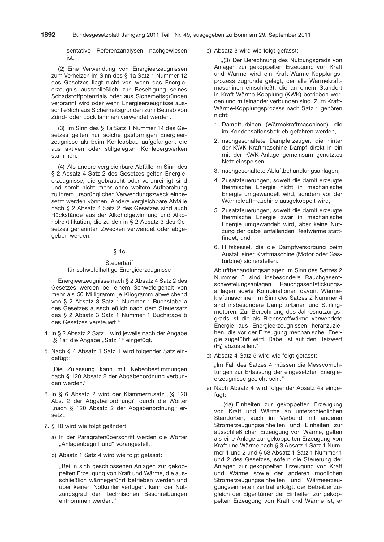 BGBl. 2011, Seite 1892 — Originalseite als Abbildung