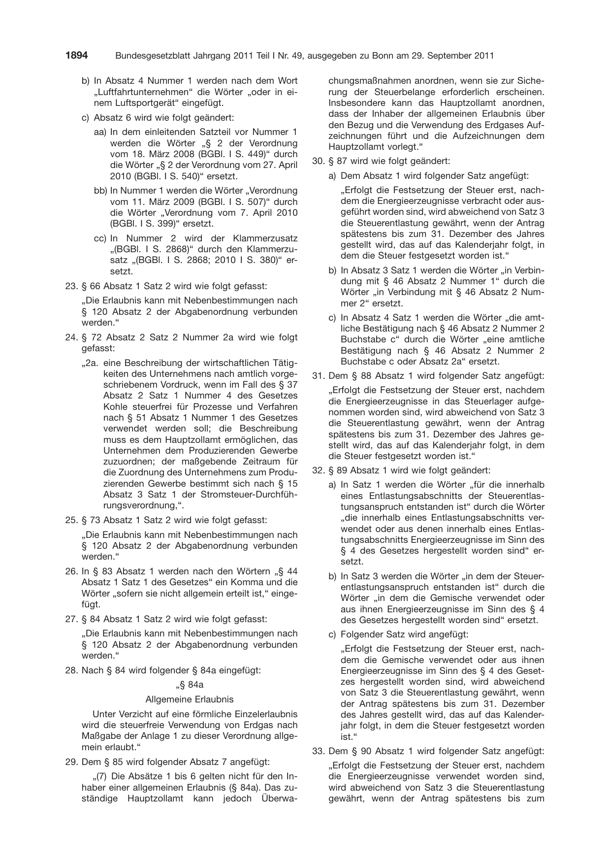 BGBl. 2011, Seite 1894 — Originalseite als Abbildung