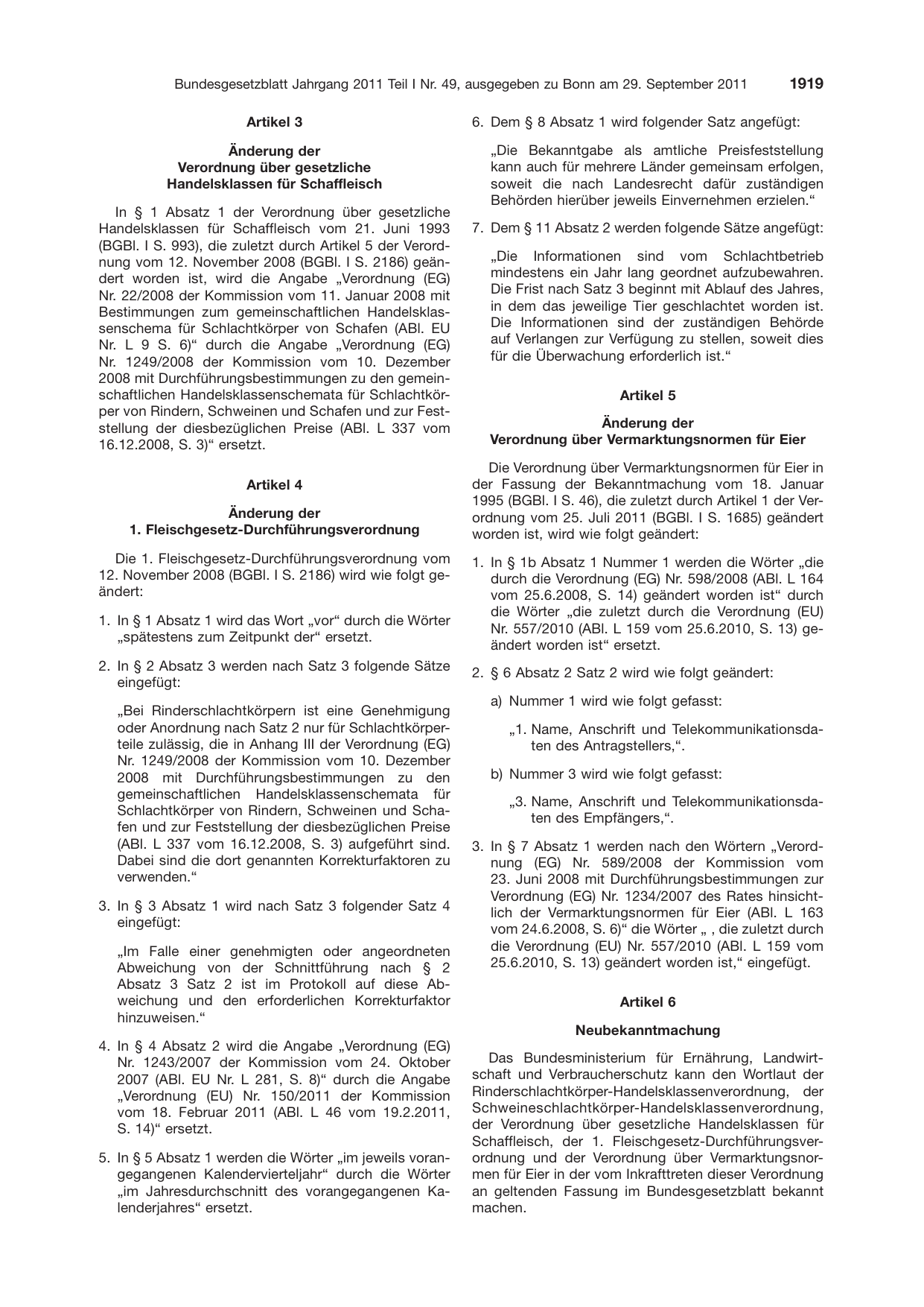 BGBl. 2011, Seite 1919 — Originalseite als Abbildung