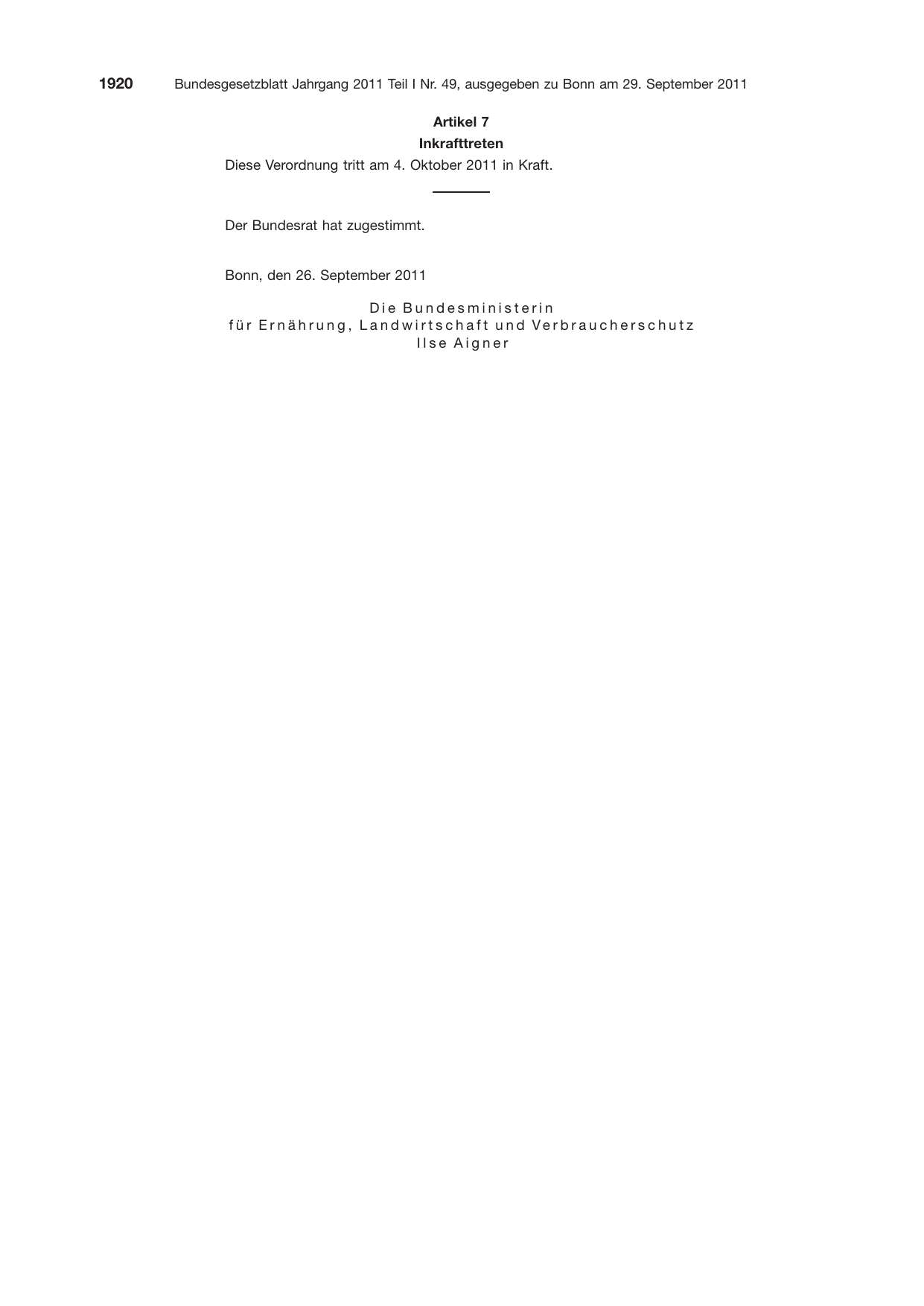 BGBl. 2011, Seite 1920 — Originalseite als Abbildung
