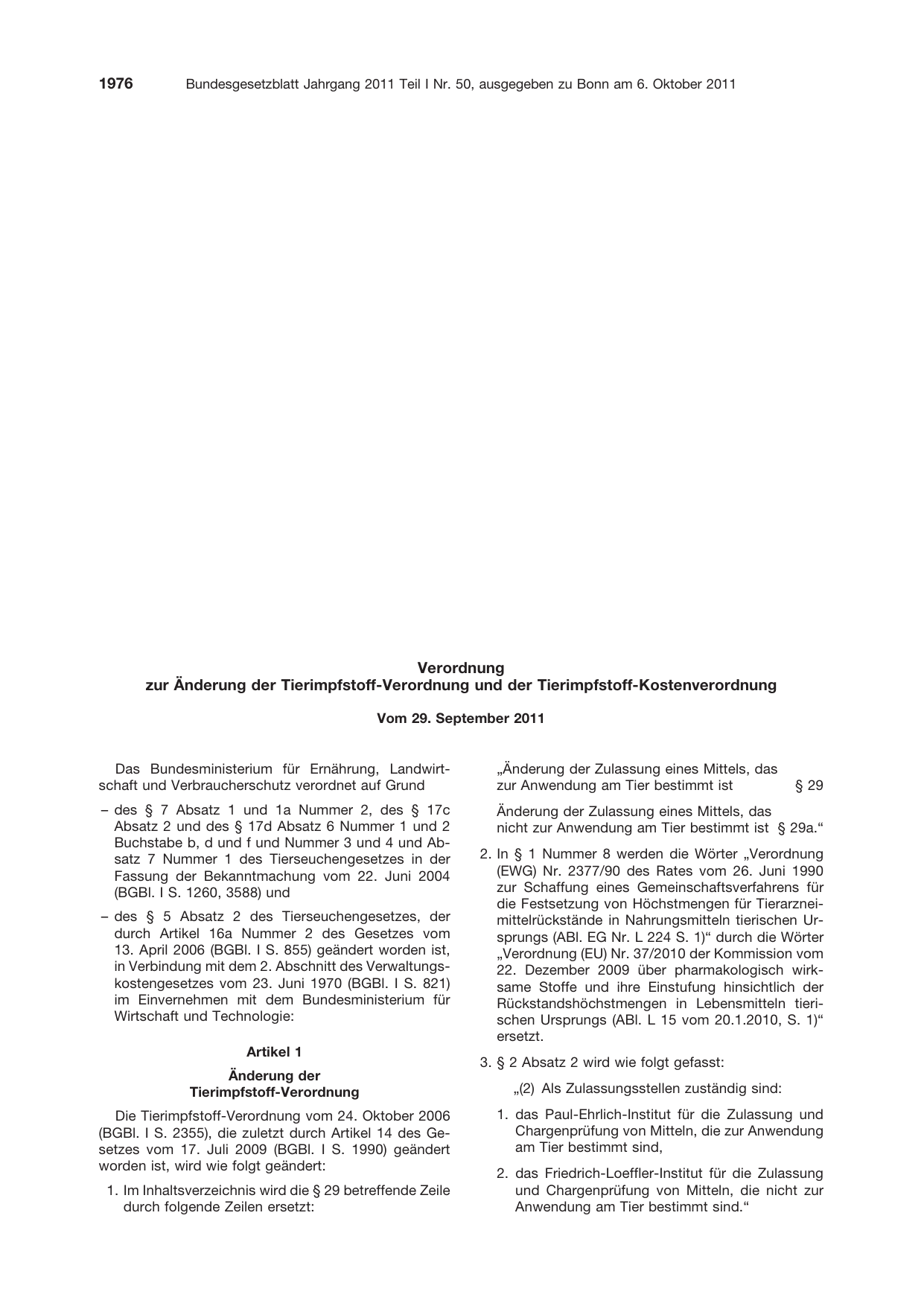 BGBl. 2011, Seite 1976 — Originalseite als Abbildung