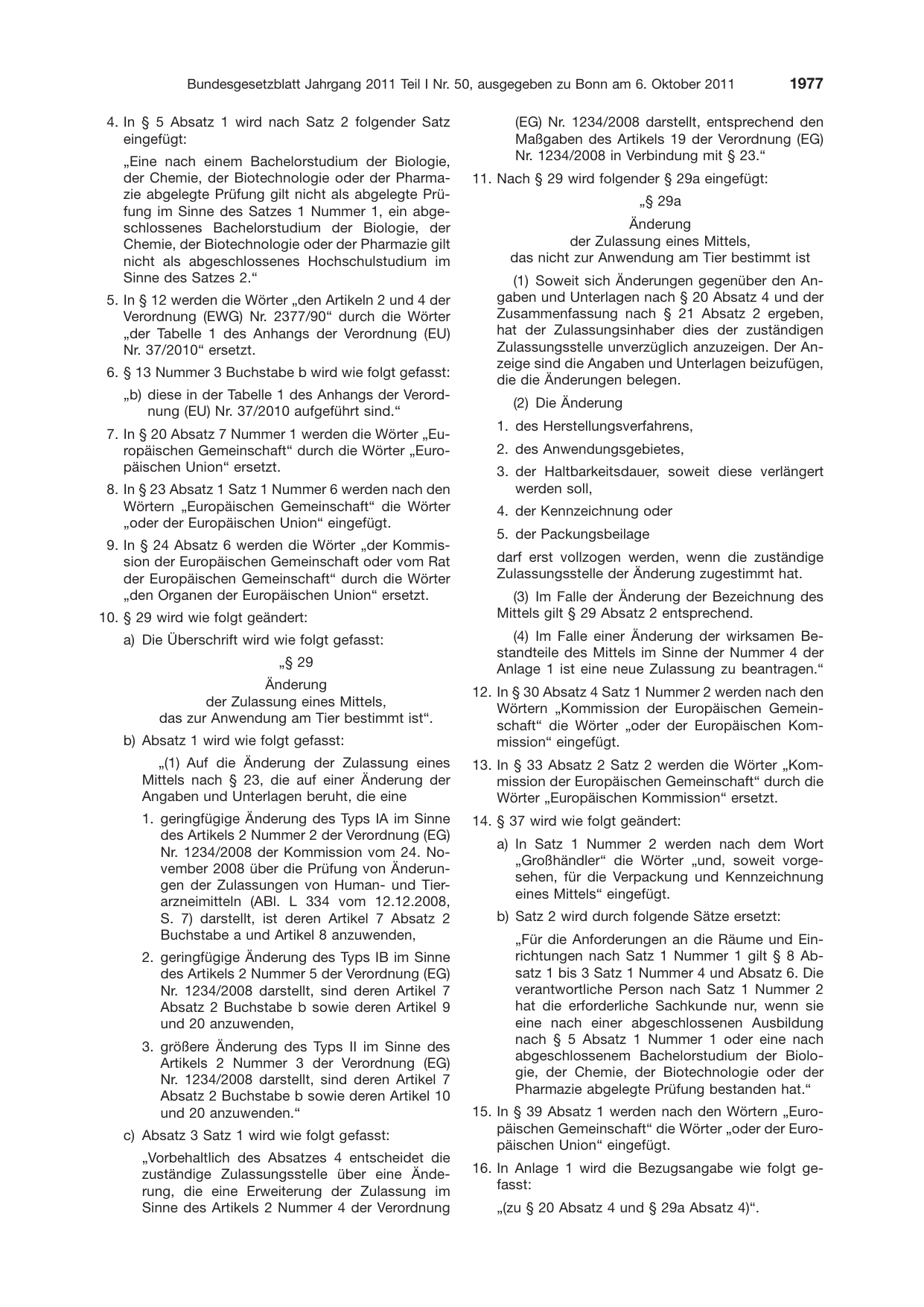 BGBl. 2011, Seite 1977 — Originalseite als Abbildung