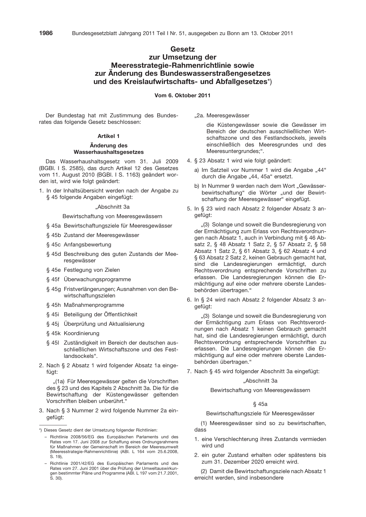 BGBl. 2011, Seite 1986 — Originalseite als Abbildung