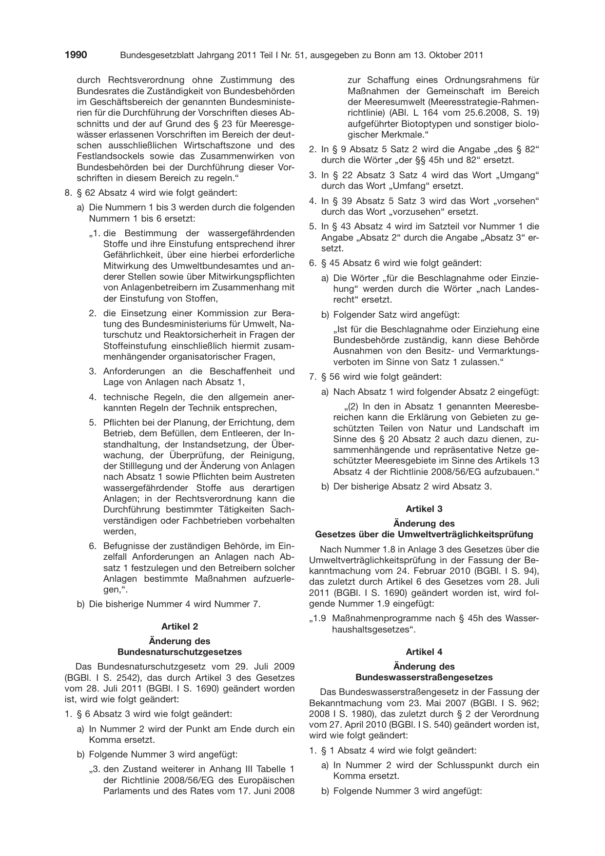 BGBl. 2011, Seite 1990 — Originalseite als Abbildung