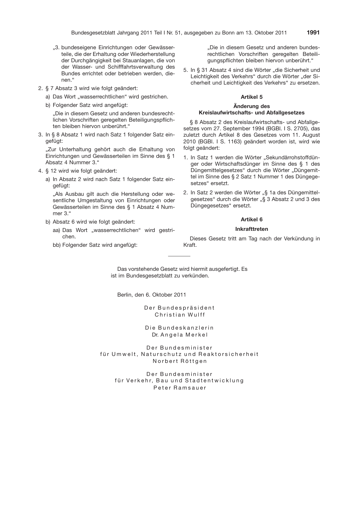 BGBl. 2011, Seite 1991 — Originalseite als Abbildung