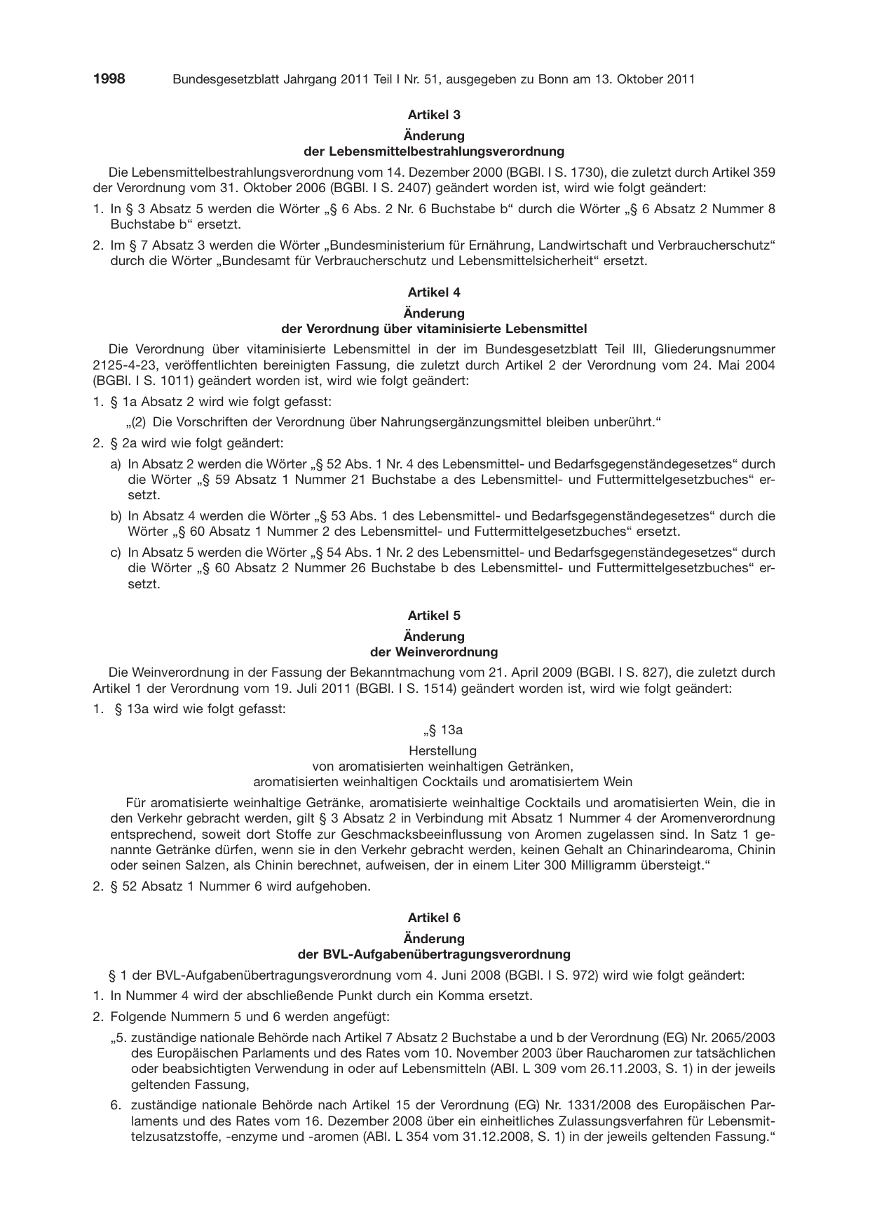 BGBl. 2011, Seite 1998 — Originalseite als Abbildung