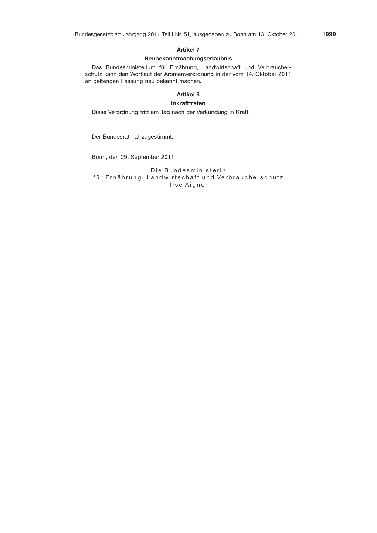 BGBl. 2011, Seite 1999 — Originalseite als Abbildung