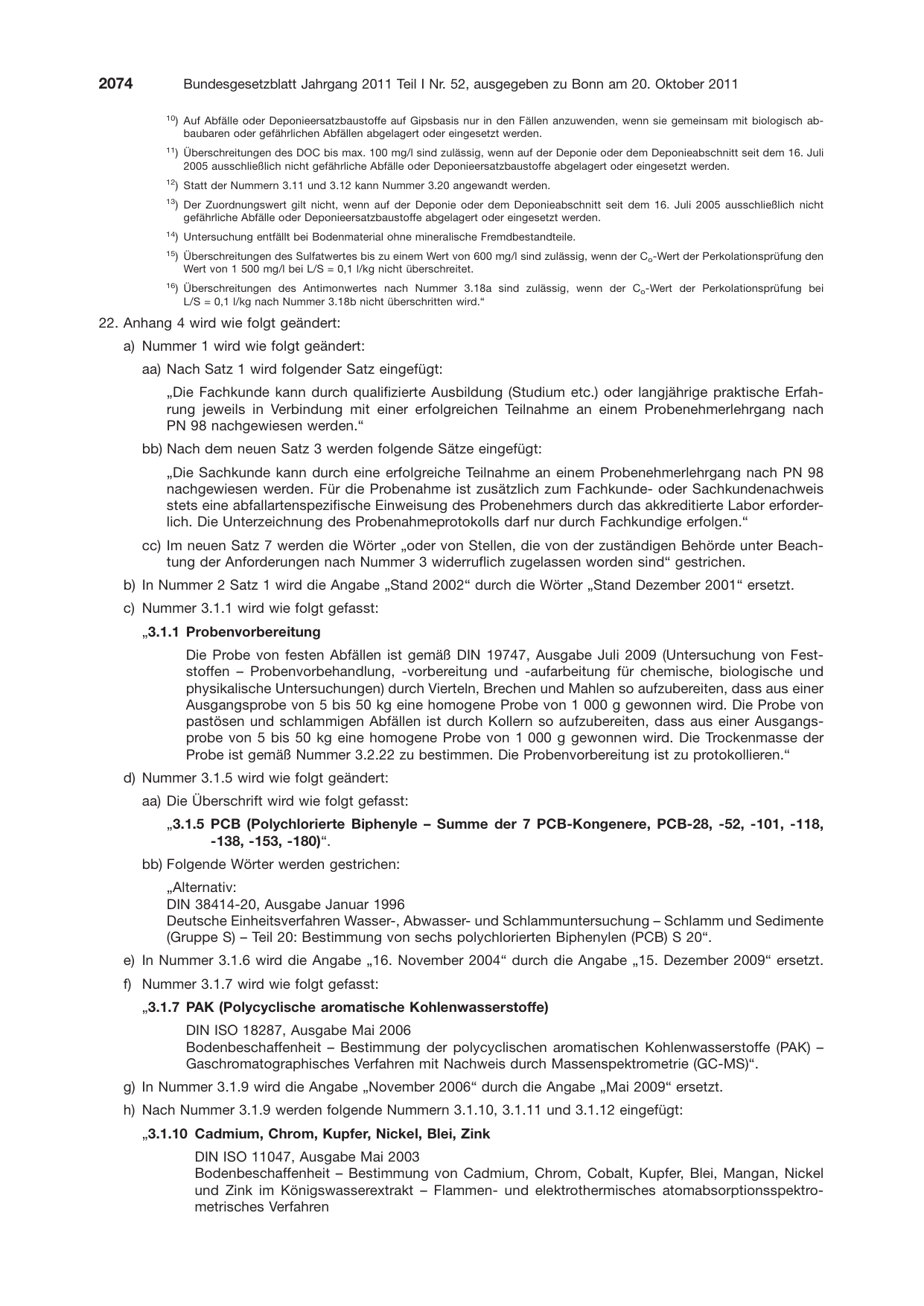 BGBl. 2011, Seite 2074 — Originalseite als Abbildung