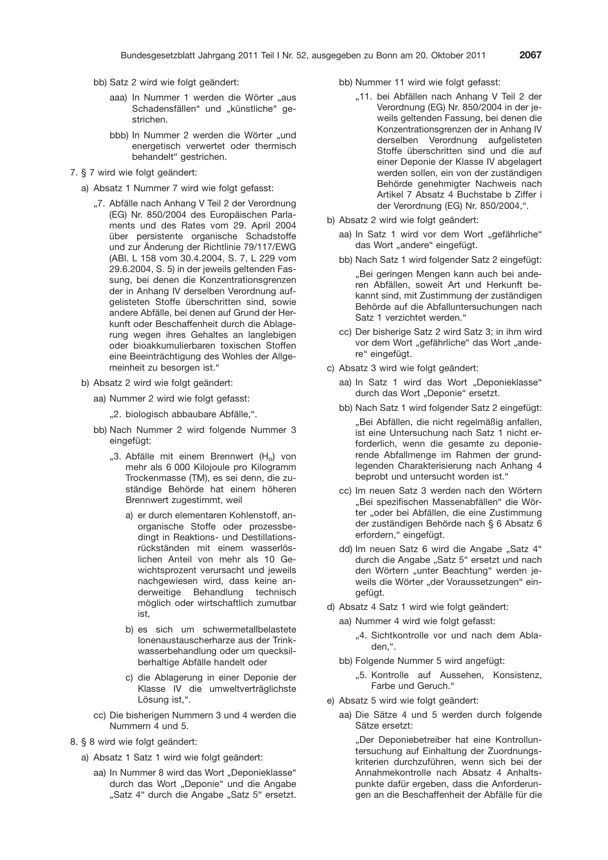 BGBl. 2011, Seite 2067 — Originalseite als Abbildung