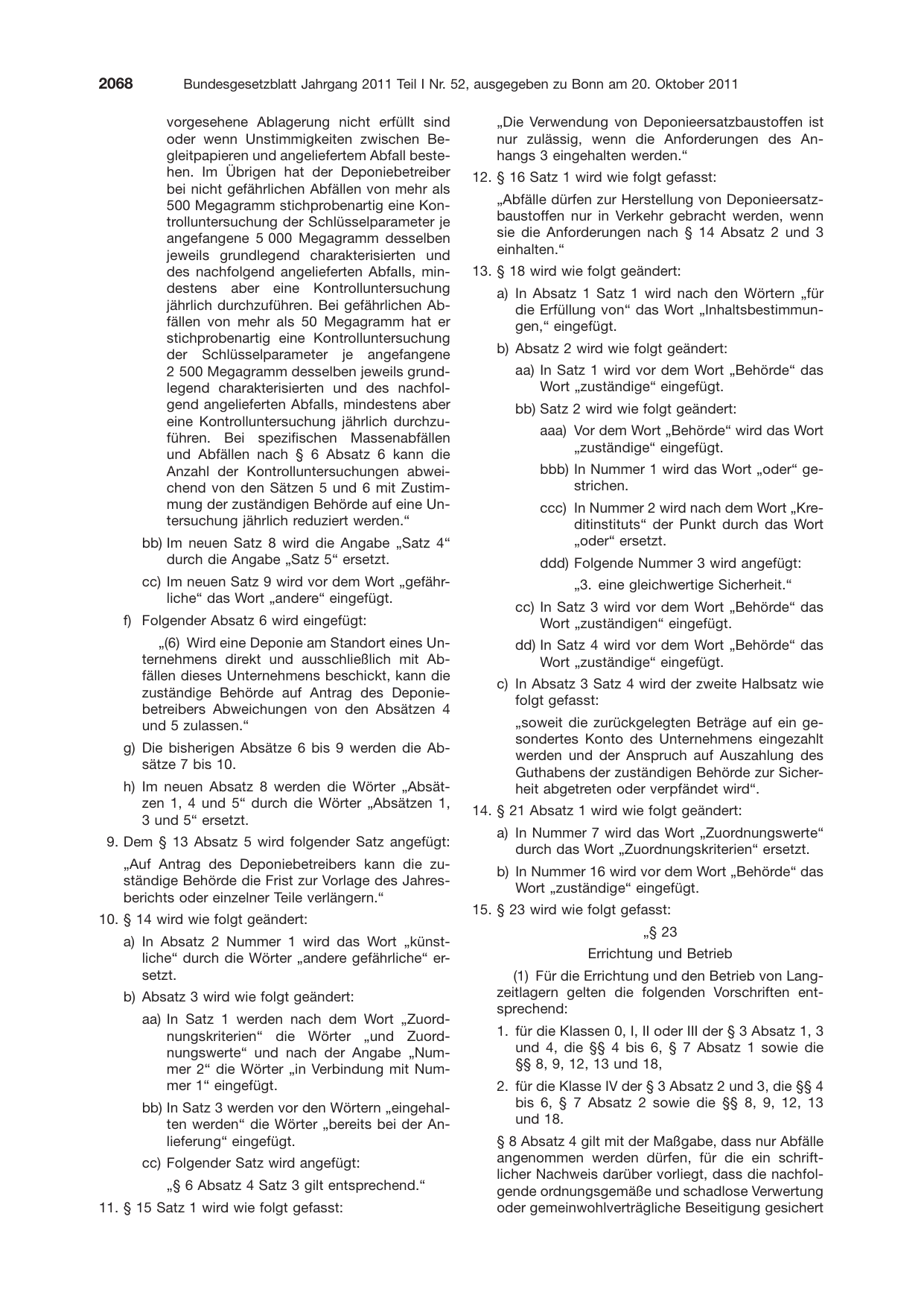 BGBl. 2011, Seite 2068 — Originalseite als Abbildung