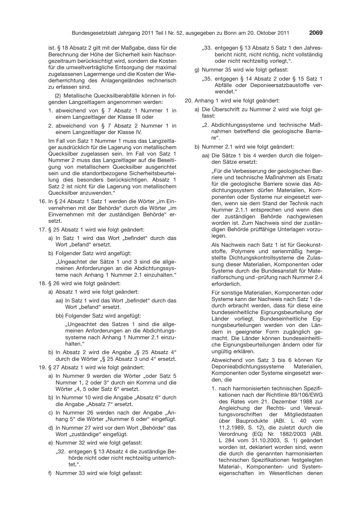 BGBl. 2011, Seite 2069 — Originalseite als Abbildung